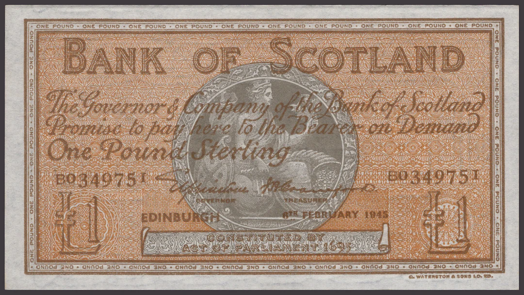 Bank of Scotland, £1, 6 February 1945, serial number B0349751, Elphinstone
