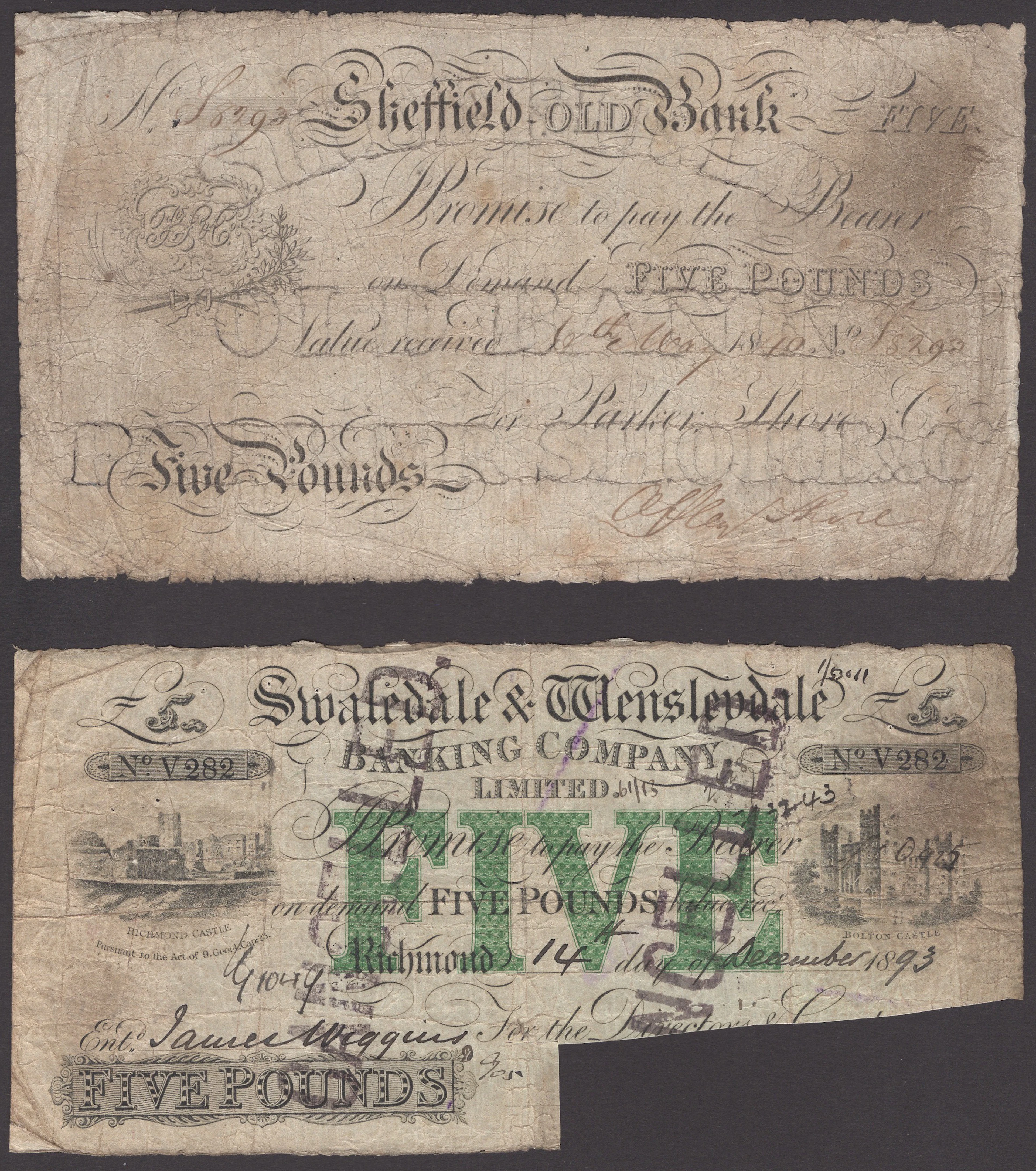 Sheffield Old Bank, for Parker Shore & Co., £5, 6 May 1840, serial