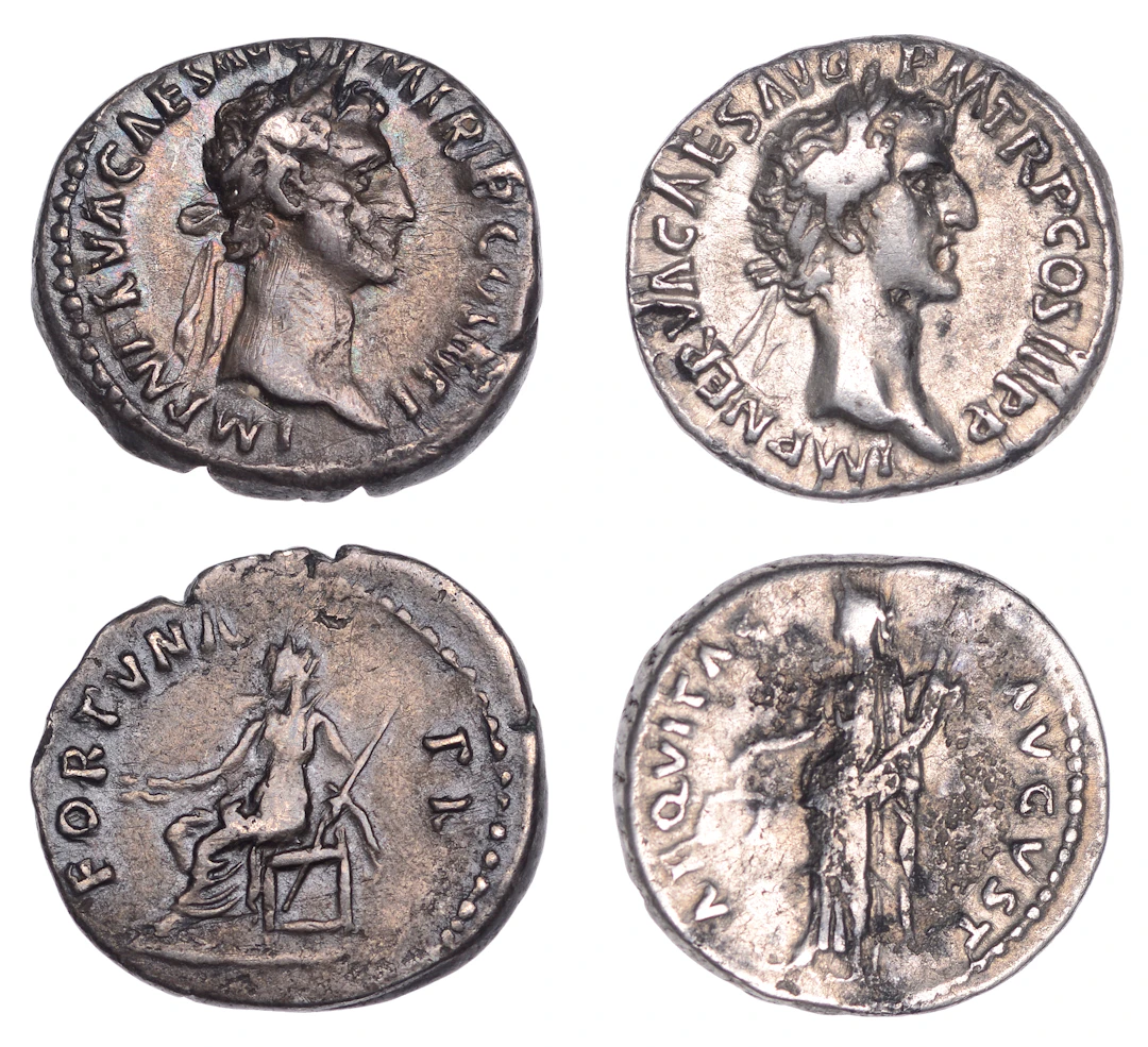 Nerva (96-98), Denarii (2), 97, laureate head right, rev. Aequitas
