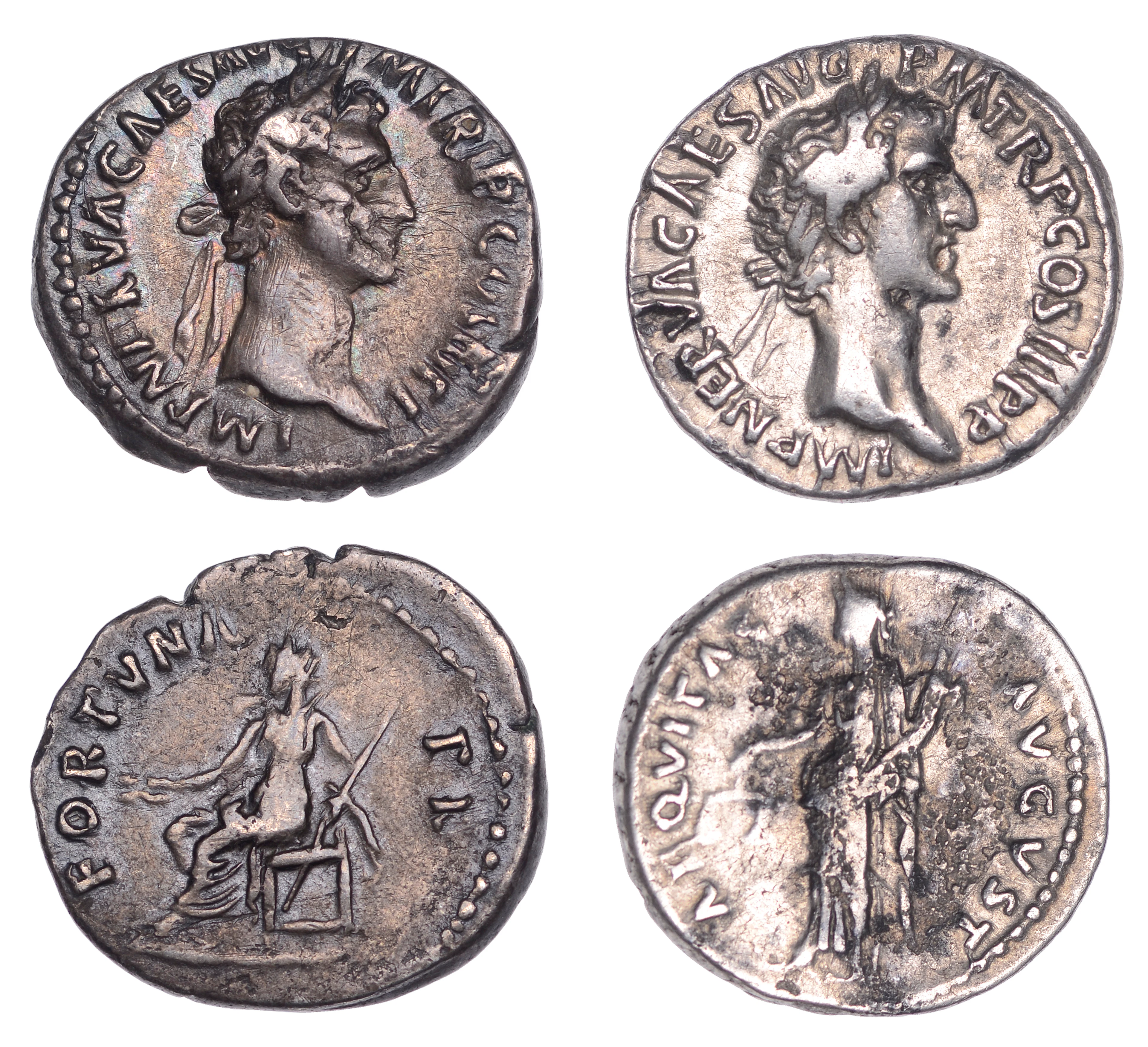 Nerva (96-98), Denarii (2), 97, laureate head right, rev. Aequitas
