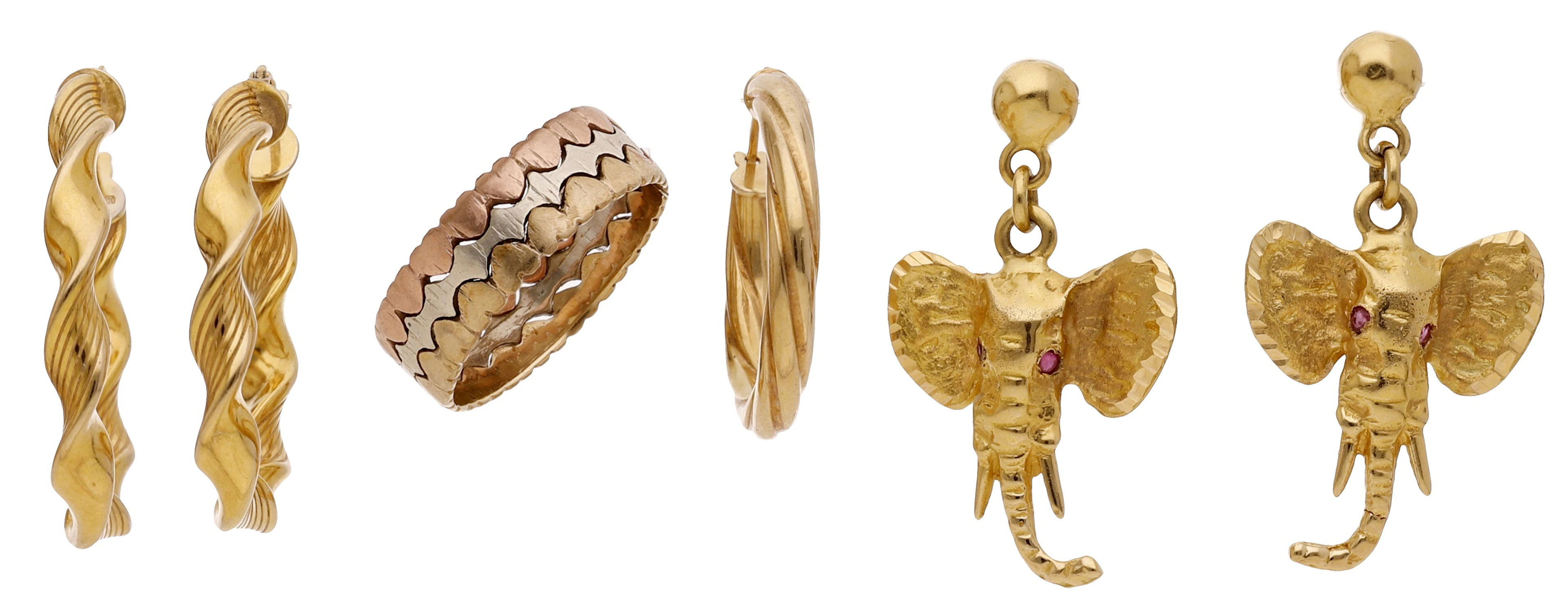 A small collection of jewellery, comprising a pair of elephant mask