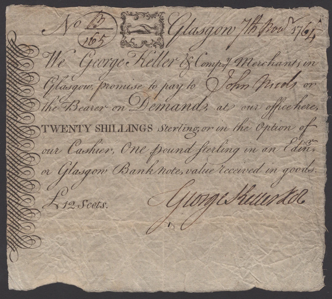George Keller & Company, Glasgow, £1, 7 November 1764, serial number