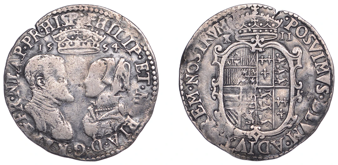 Philip and Mary (1554-1558), Shilling, 1554, full titles and mark