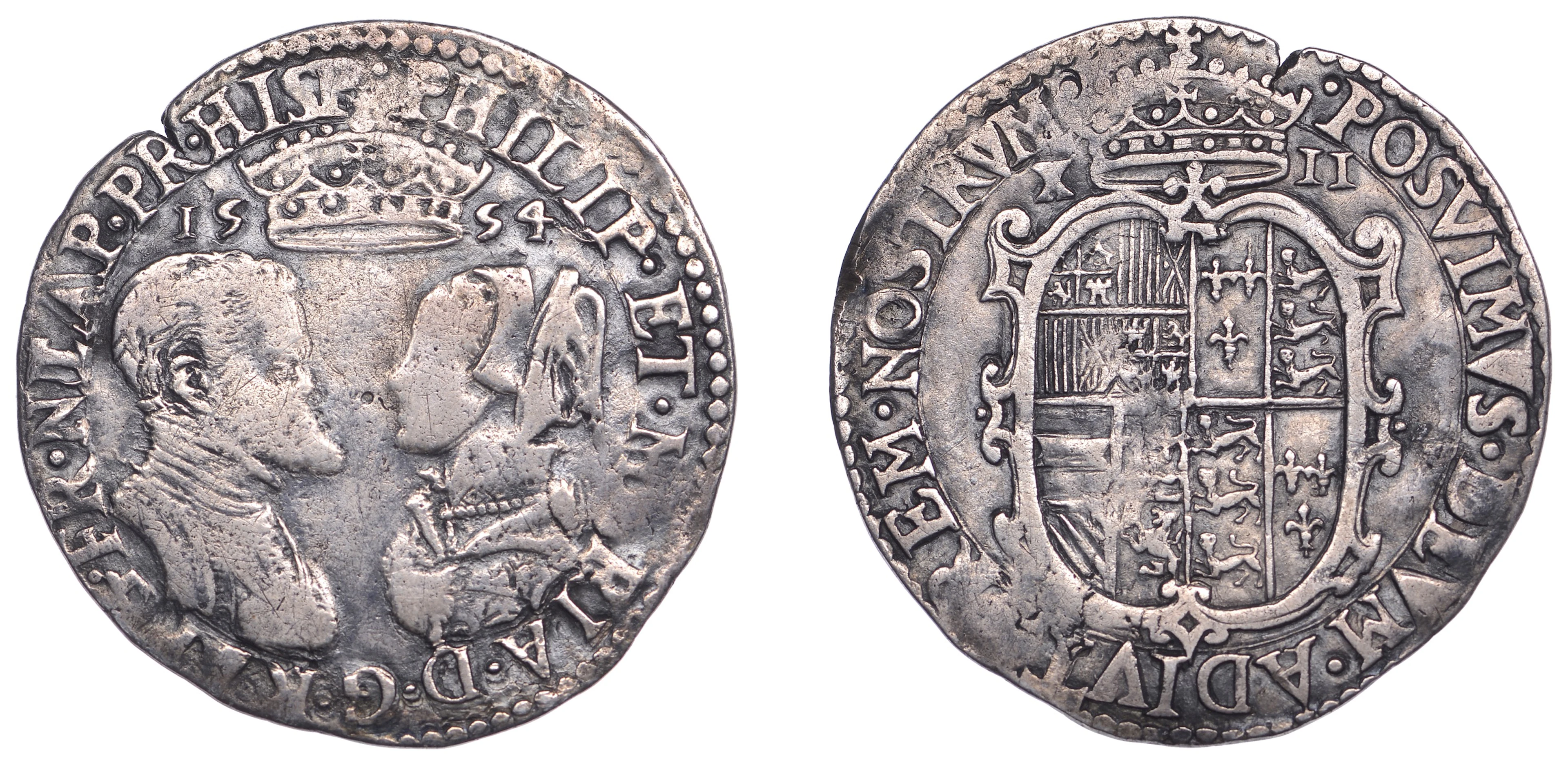 Philip and Mary (1554-1558), Shilling, 1554, full titles and mark