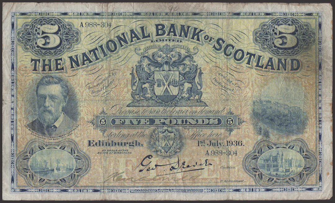 National Bank of Scotland Limited, £5, 1 July 1936, serial number