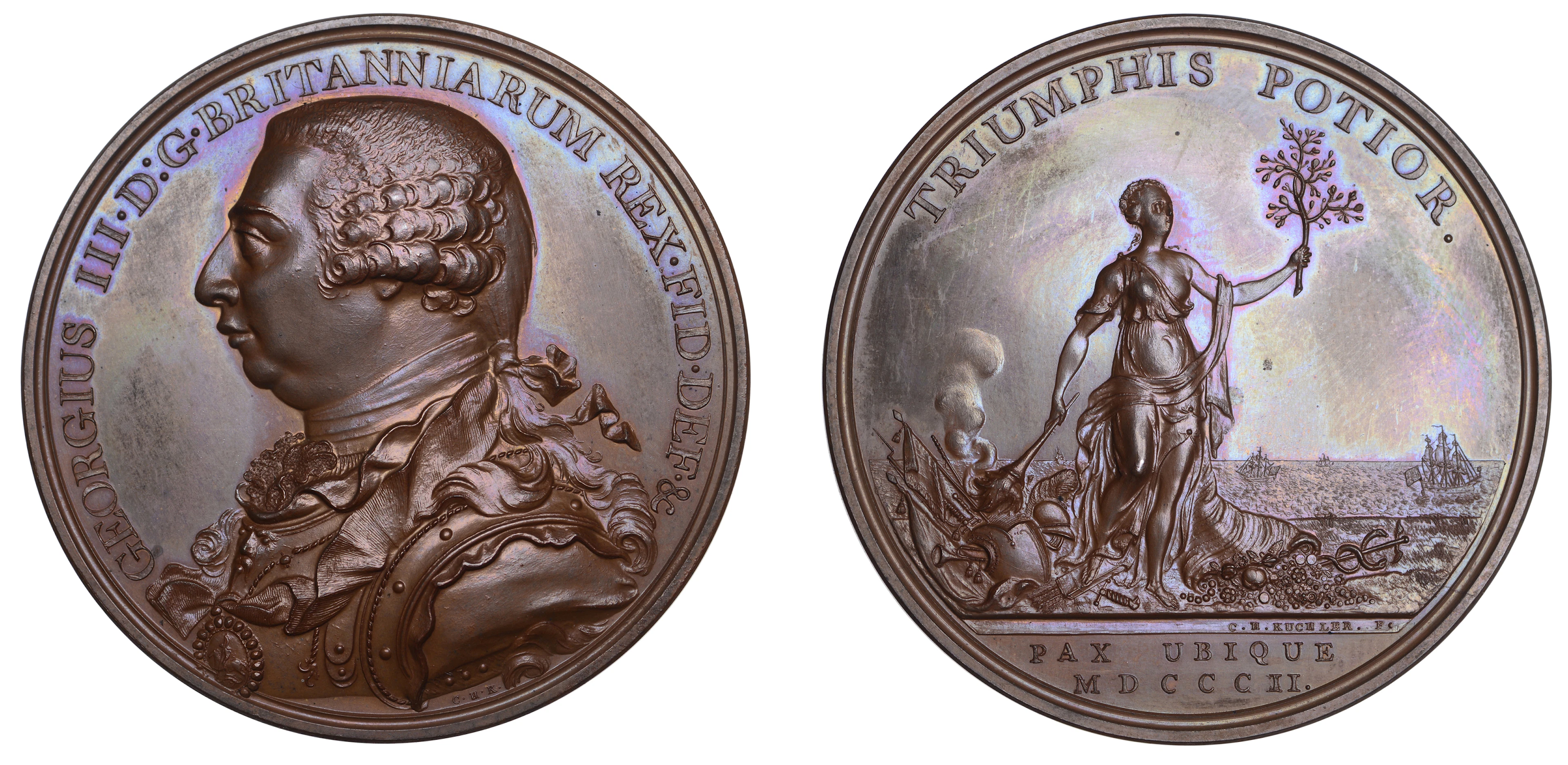 Peace of Amiens, 1802, a copper medal by C.H. Küchler, armoured bust