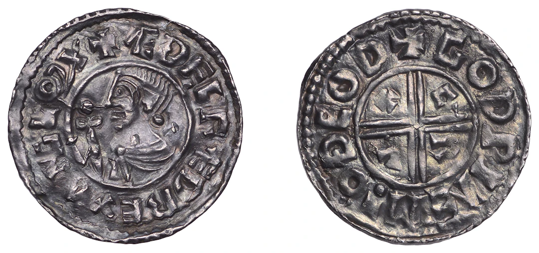 Æthelred II (978-1016), CRVX type, Penny, Thetford, Godwine, godpine