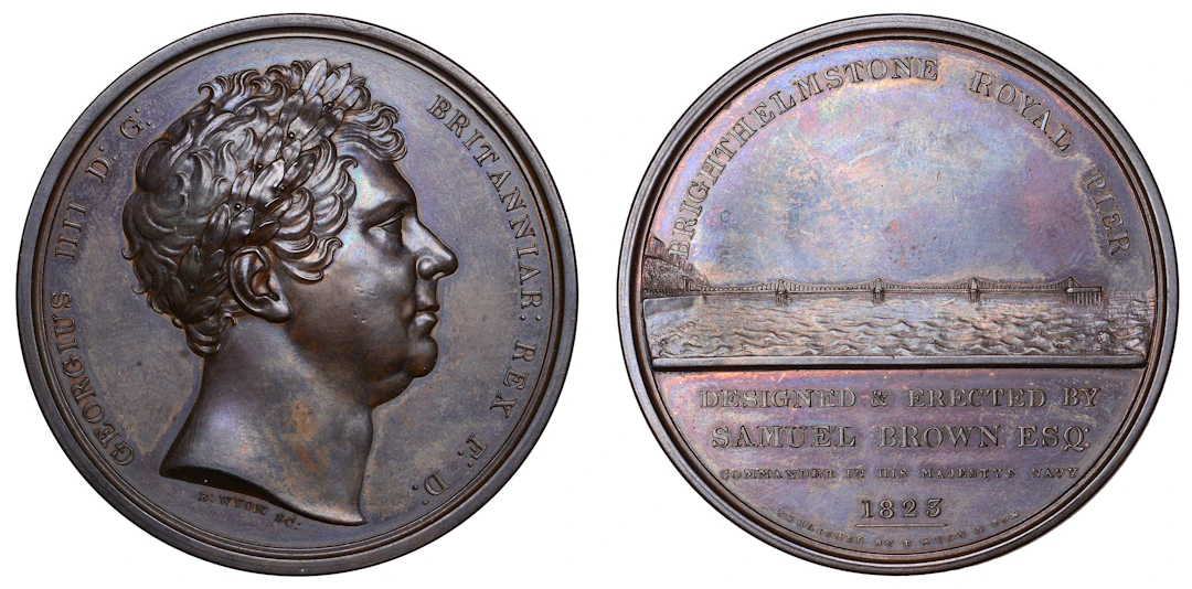 Completion of the Royal Pier, Brighton, 1823, a copper medal by B.