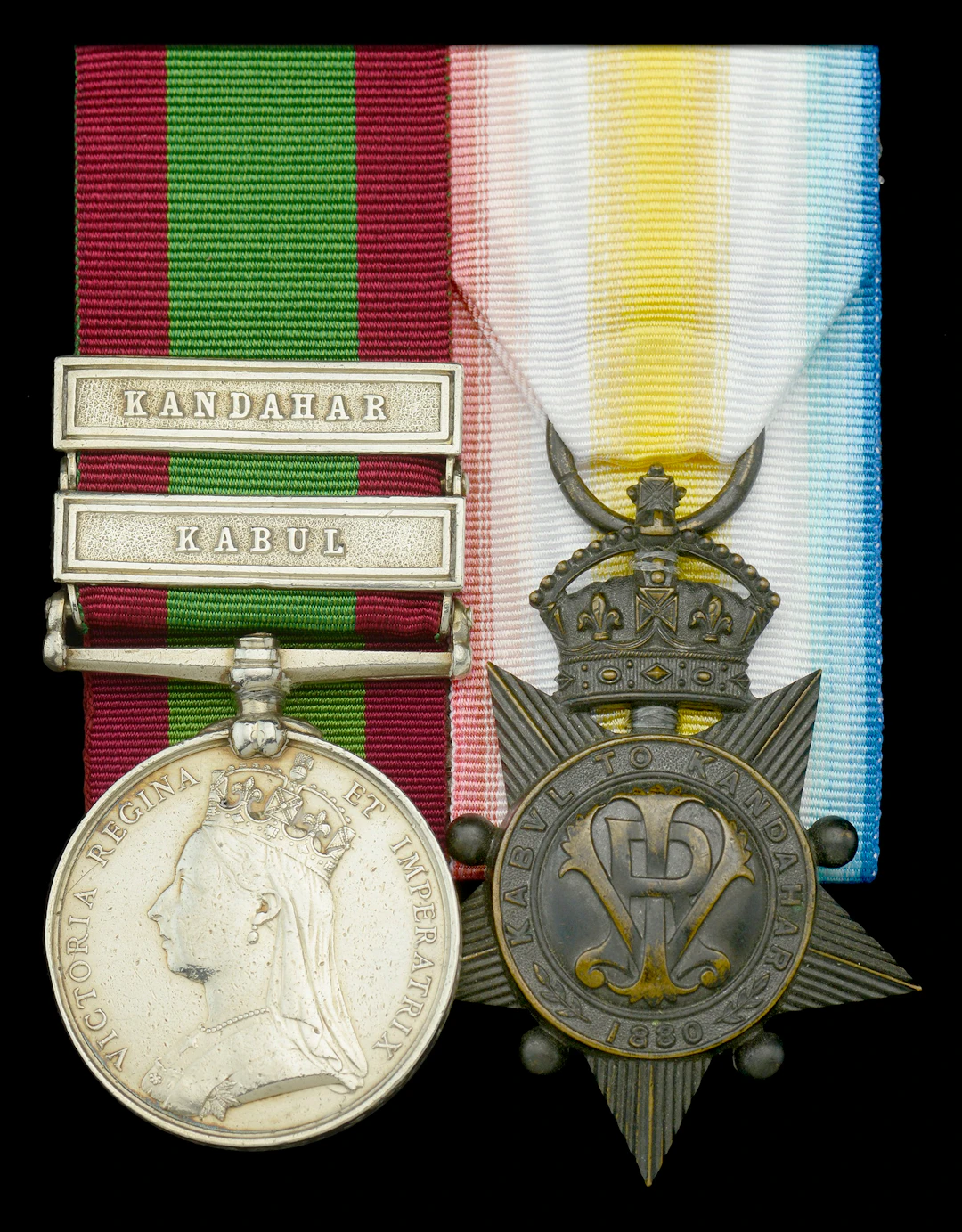 Afghanistan 1878-80, 2 clasps, Kabul, Kandahar (1380. Pte. J. Mc.Message.