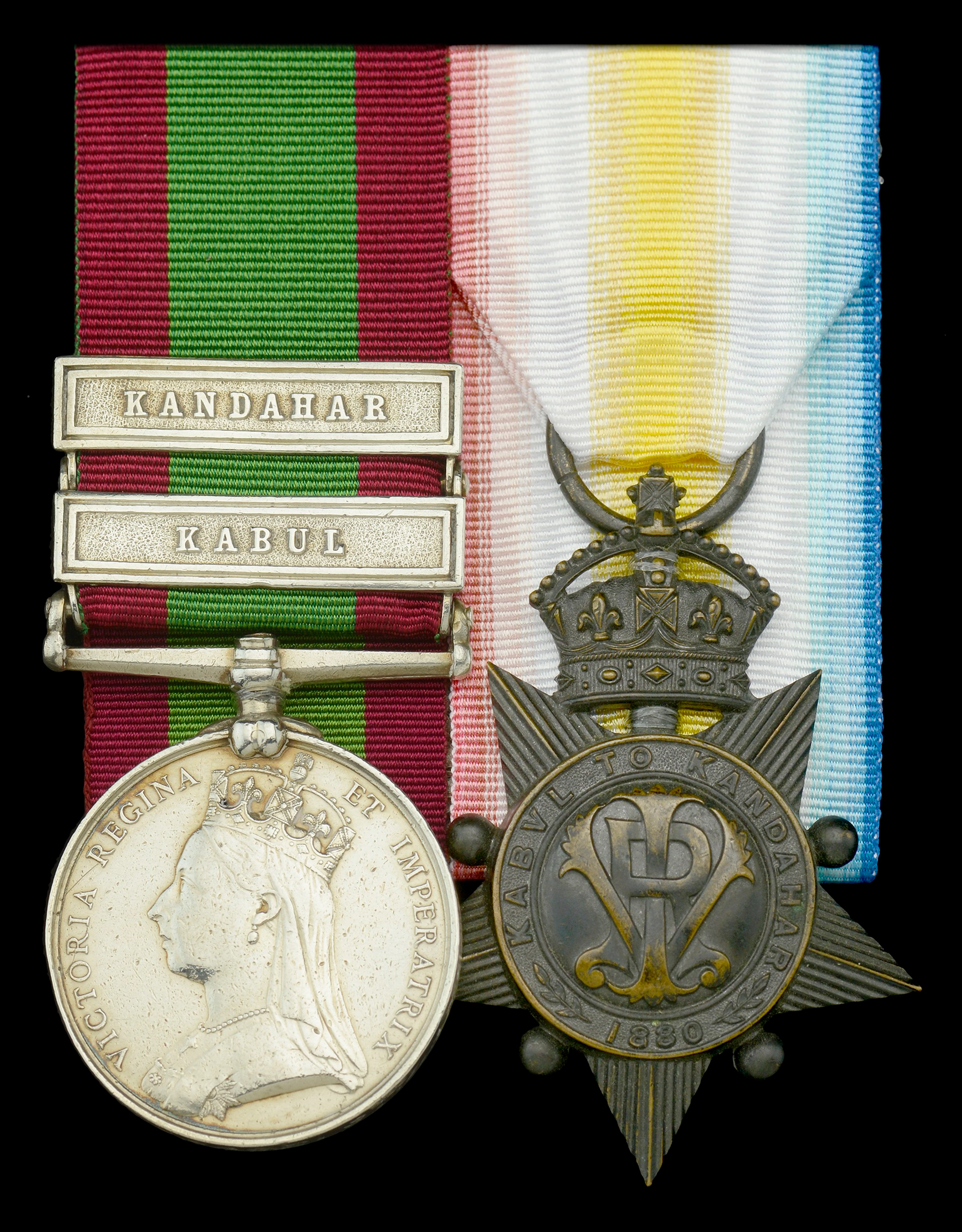 Afghanistan 1878-80, 2 clasps, Kabul, Kandahar (1380. Pte. J. Mc.Message.