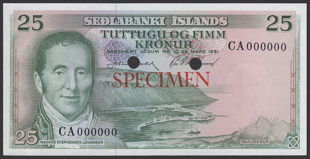 Sedlabanki Islands, Central Bank of Iceland, colour trial 25 Kronur