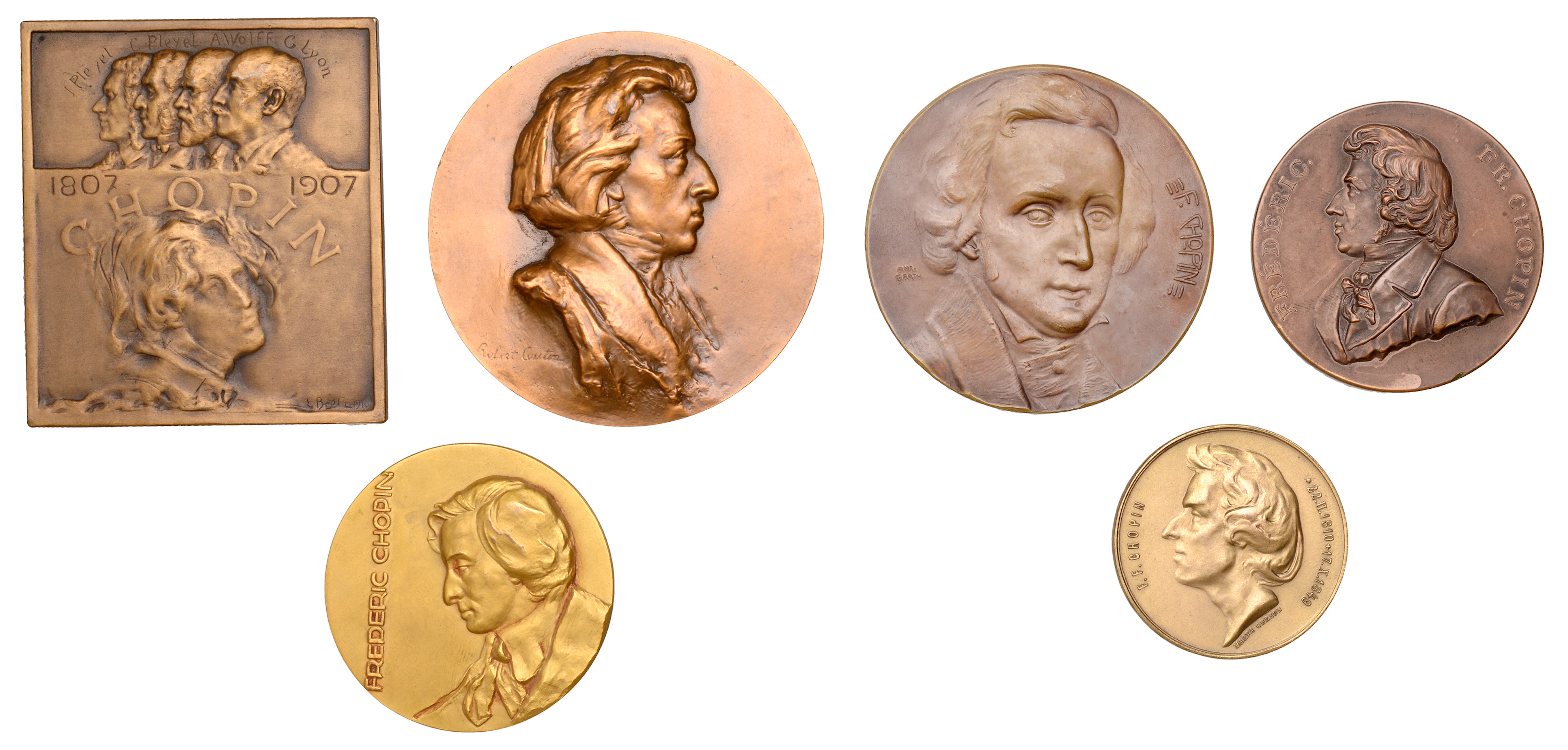 Poland, Frédéric Chopin, undated, a uniface bronze medal by Anton