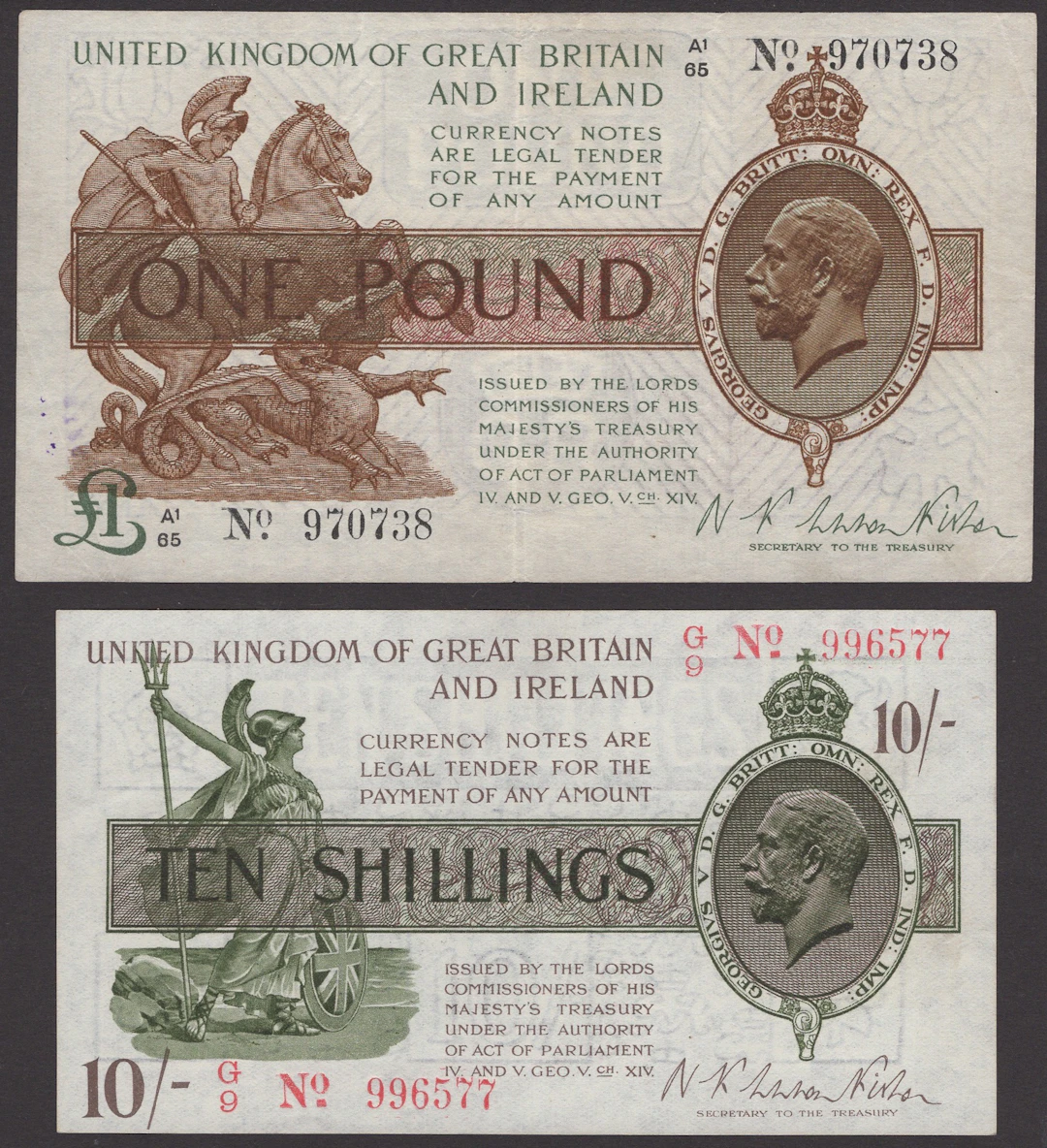 Treasury Series, Warren Fisher, 10 Shillings, 30 September 1919, serial