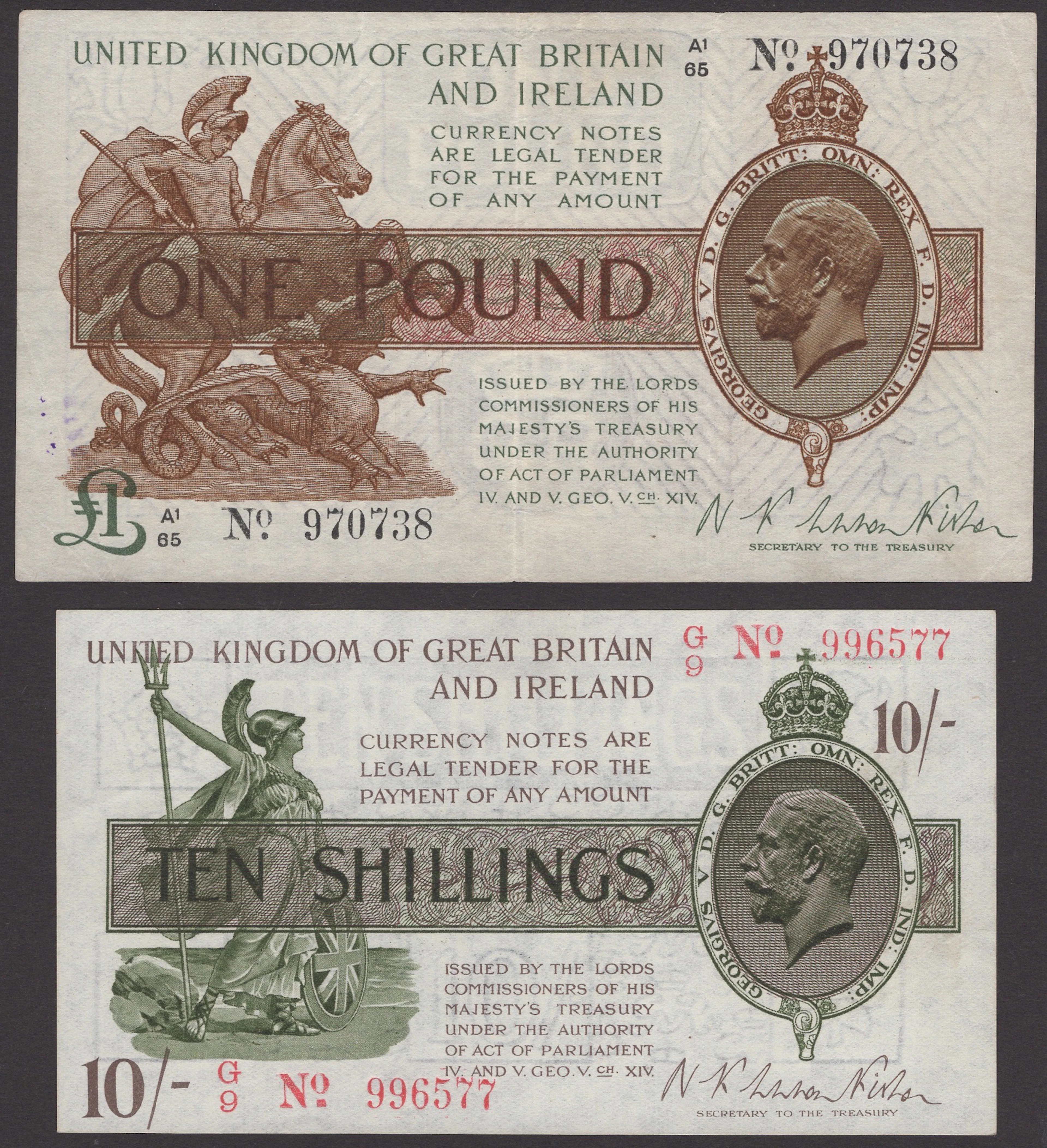 Treasury Series, Warren Fisher, 10 Shillings, 30 September 1919, serial
