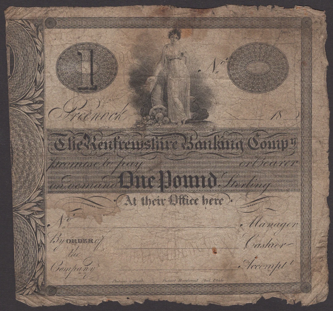 Renfrewshire Banking Company, £1, Greenock, date illegible (1832-40)