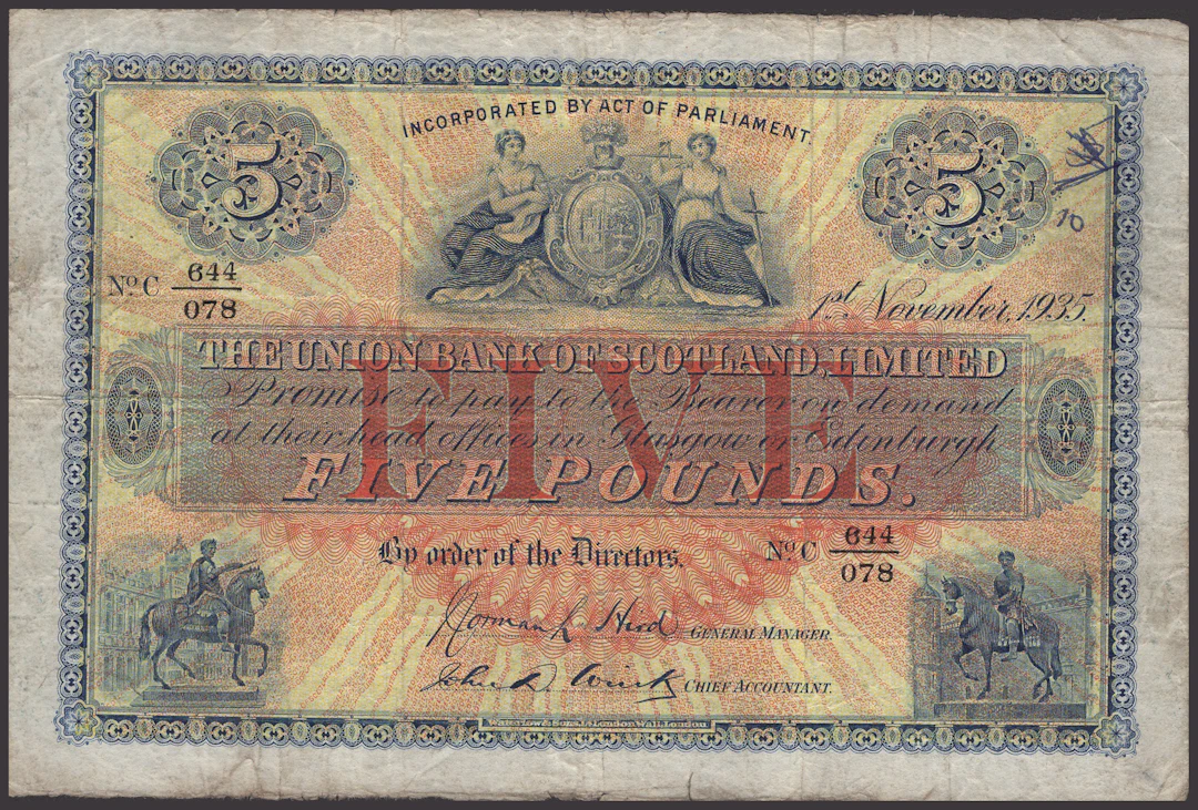 Union Bank of Scotland, £5, 1 November 1935, serial number C 644/078