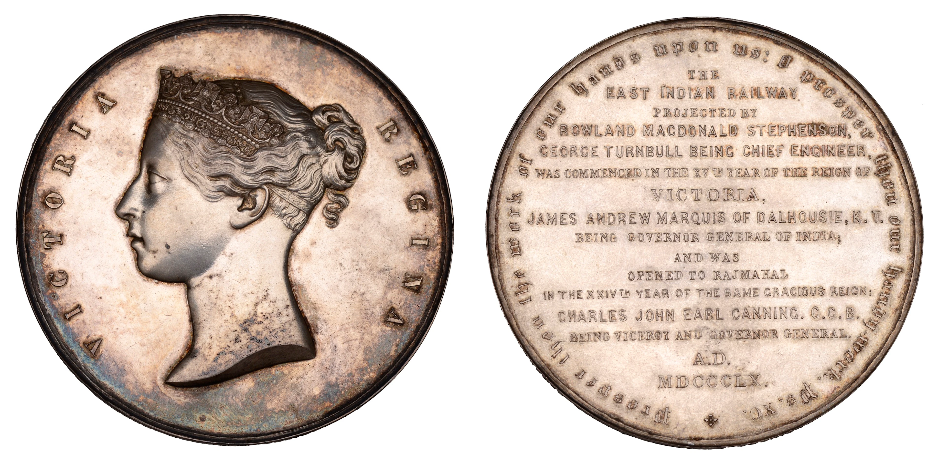 East Indian Railway Opened to Rajmahal, 1860, a silver medal, unsigned