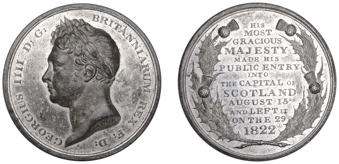 George IV, Visit to Scotland, 1822, a white metal medal by W. Bain