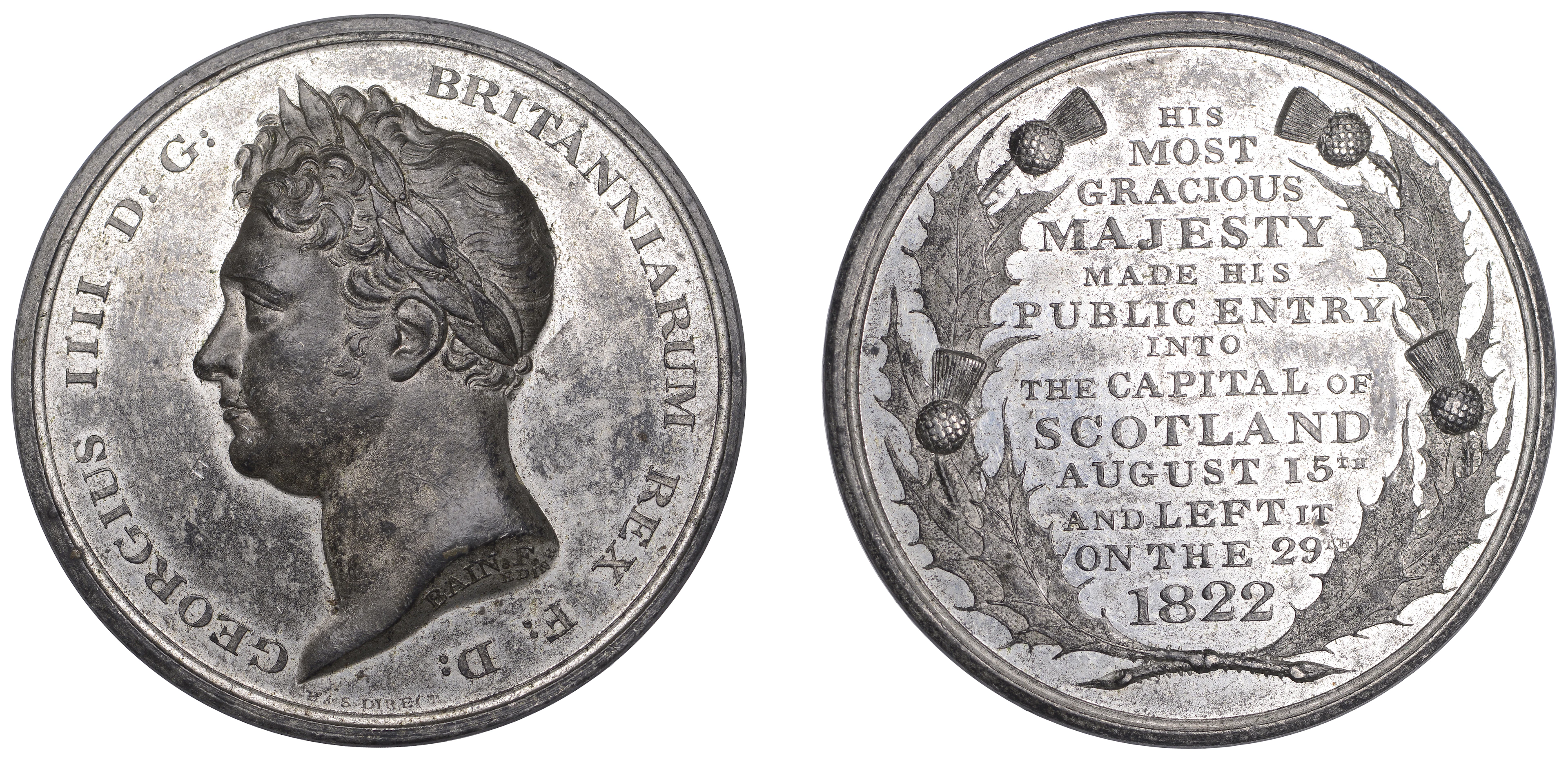 George IV, Visit to Scotland, 1822, a white metal medal by W. Bain