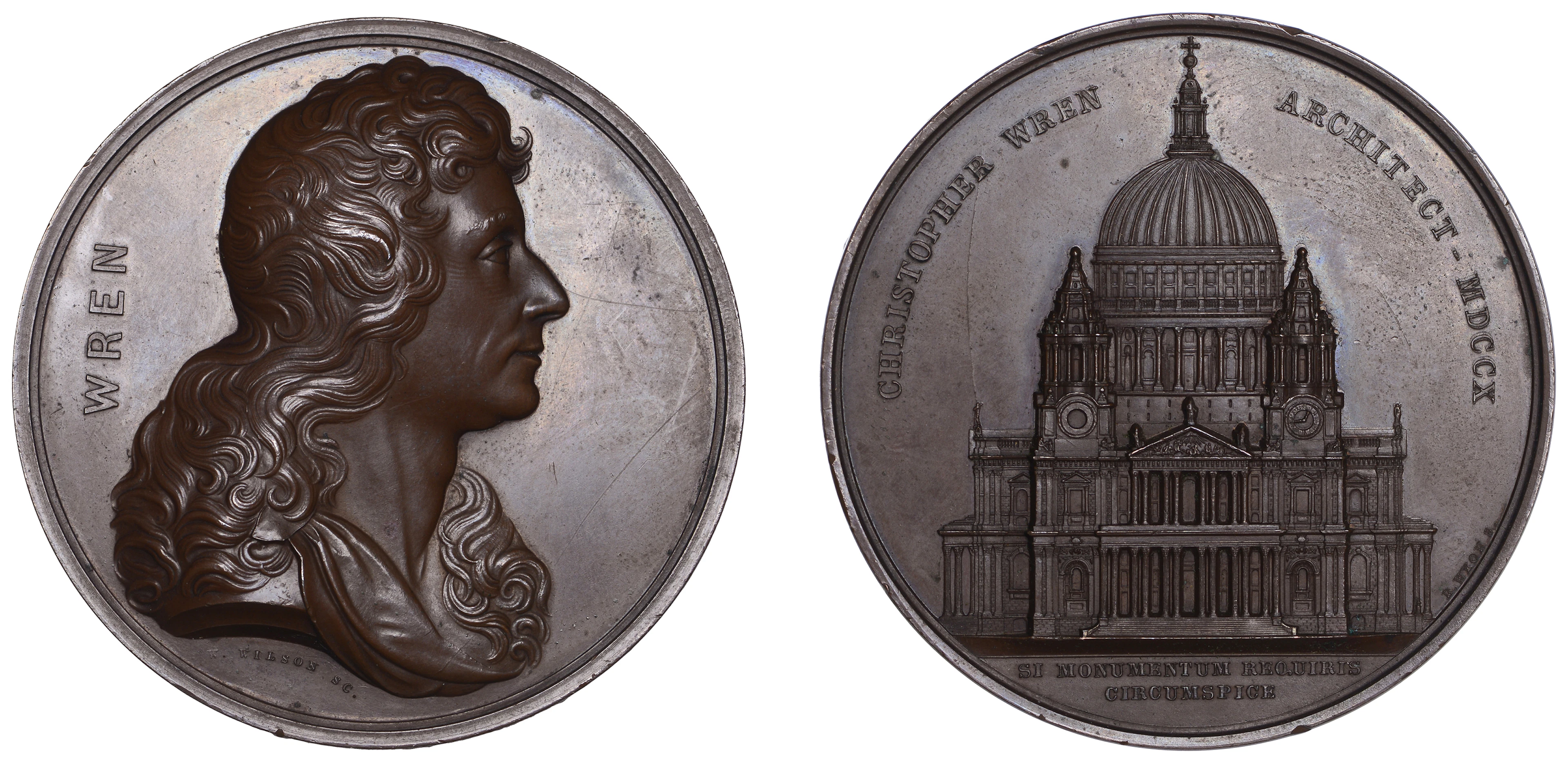 ENGLAND, Christopher Wren, 1846 [struck 1850], a copper medal by W.A.