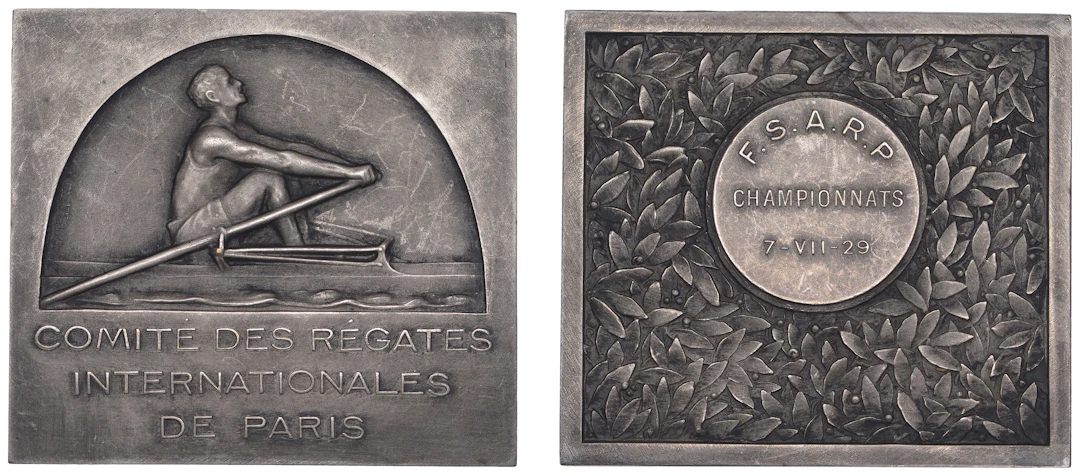 FRANCE, Aviron [Rowing], 1930, a plated bronze award plaque by É.-C.
