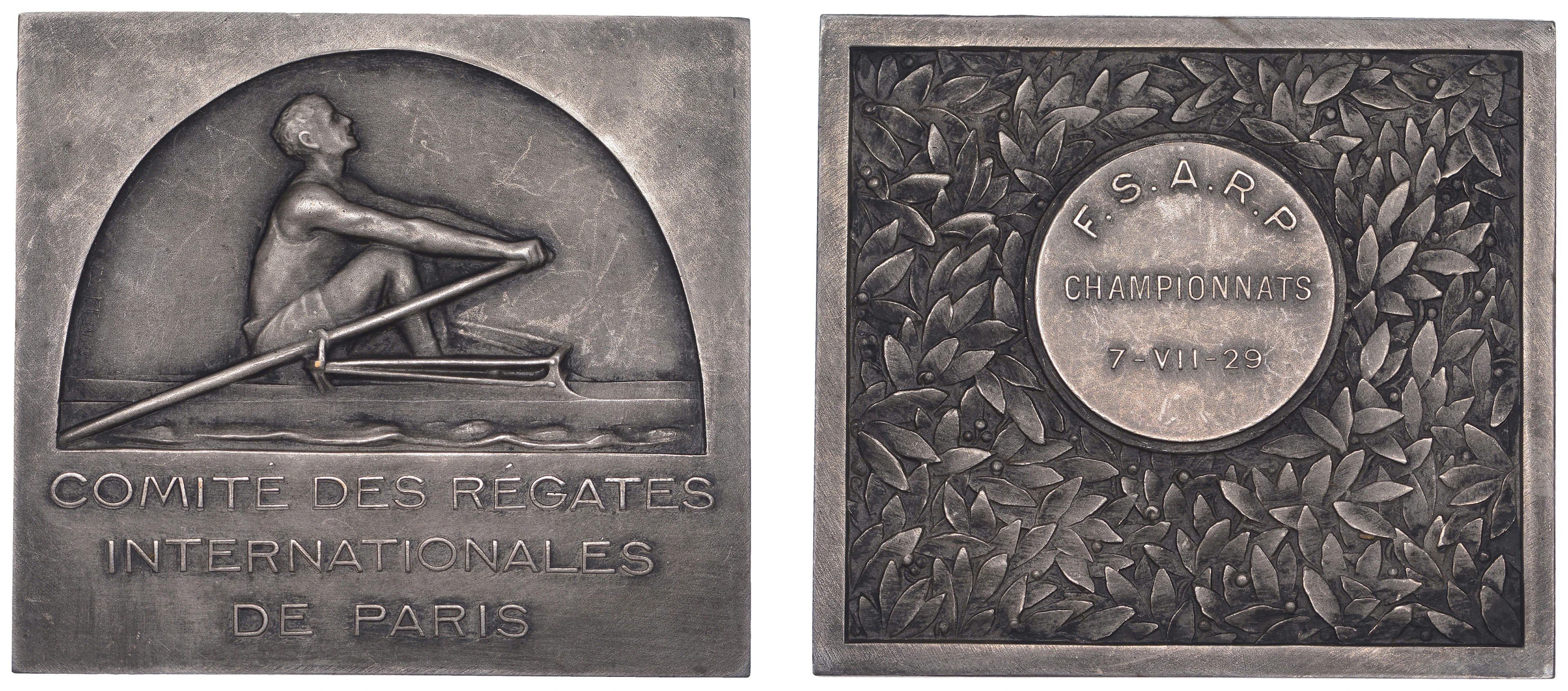 FRANCE, Aviron [Rowing], 1930, a plated bronze award plaque by É.-C.
