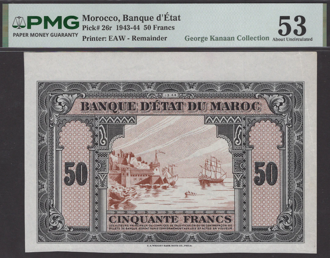 Banque d’Etat du Maroc, remainder 50 Francs, 1 March 1944, without