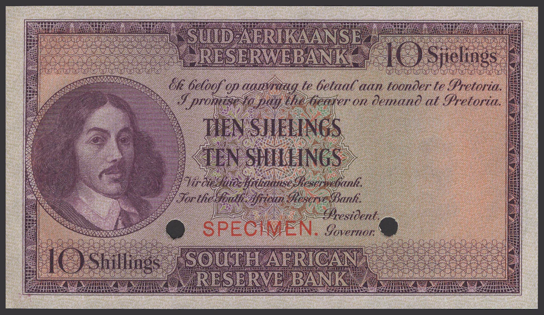 South African Reserve Bank, colour trial 10 Shillings, ND (1948-59)