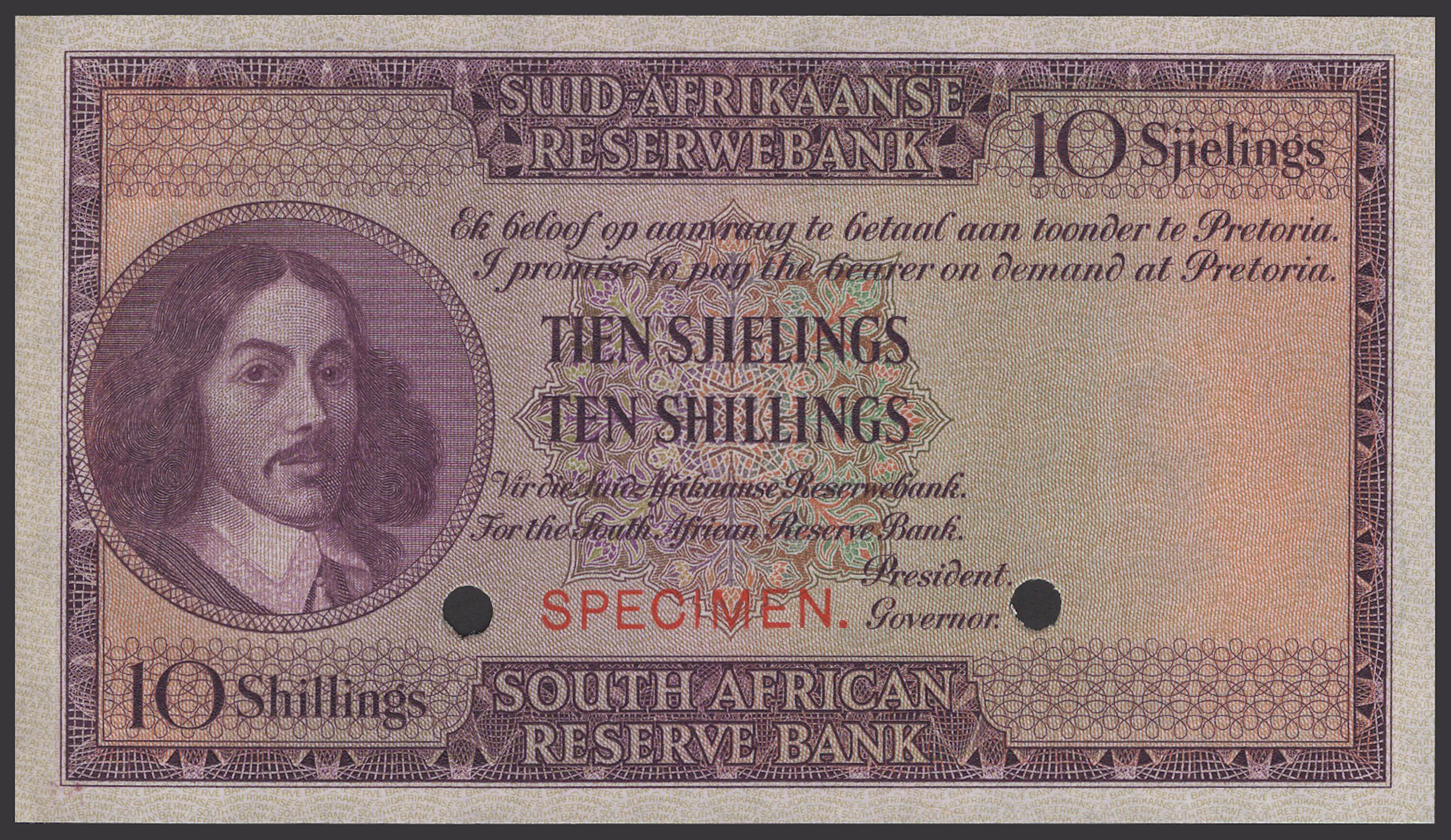South African Reserve Bank, colour trial 10 Shillings, ND (1948-59)