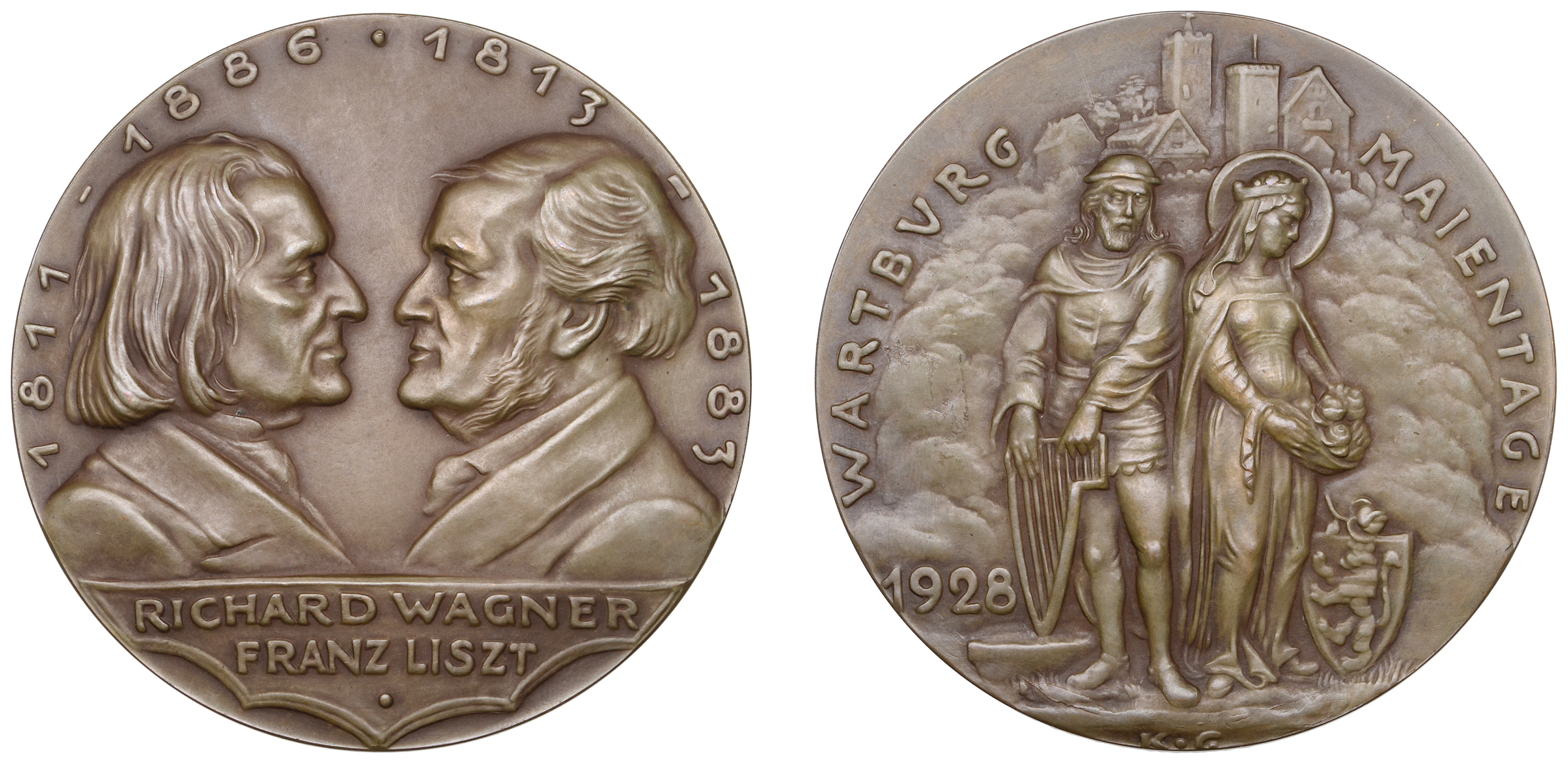 Germany, Richard Wagner and Franz Liszt, 1928, a bronze medal by K.