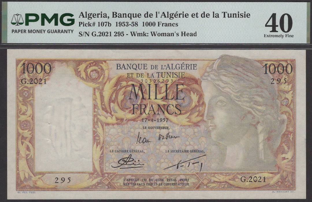 Banque de l’Algerie et de la Tunisie, 1000 Francs, 17 April 1957