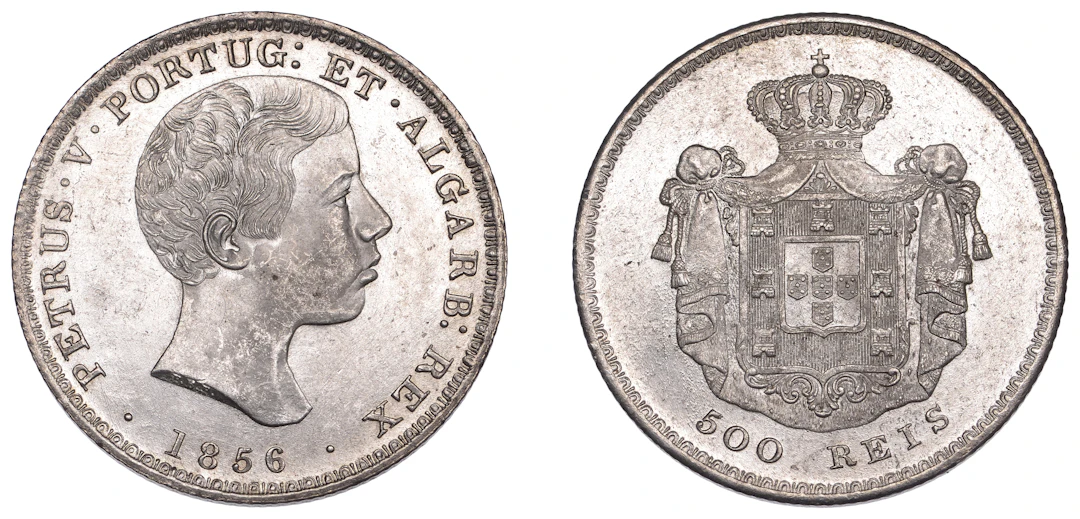 Portugal, Pedro V, 500 Reis, 1856, Lisbon (KM 494). Lustrous, good