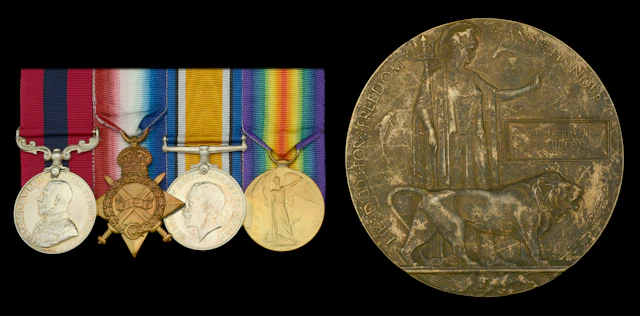 An outstanding Great War D.C.M. group of four awarded to Acting Corporal