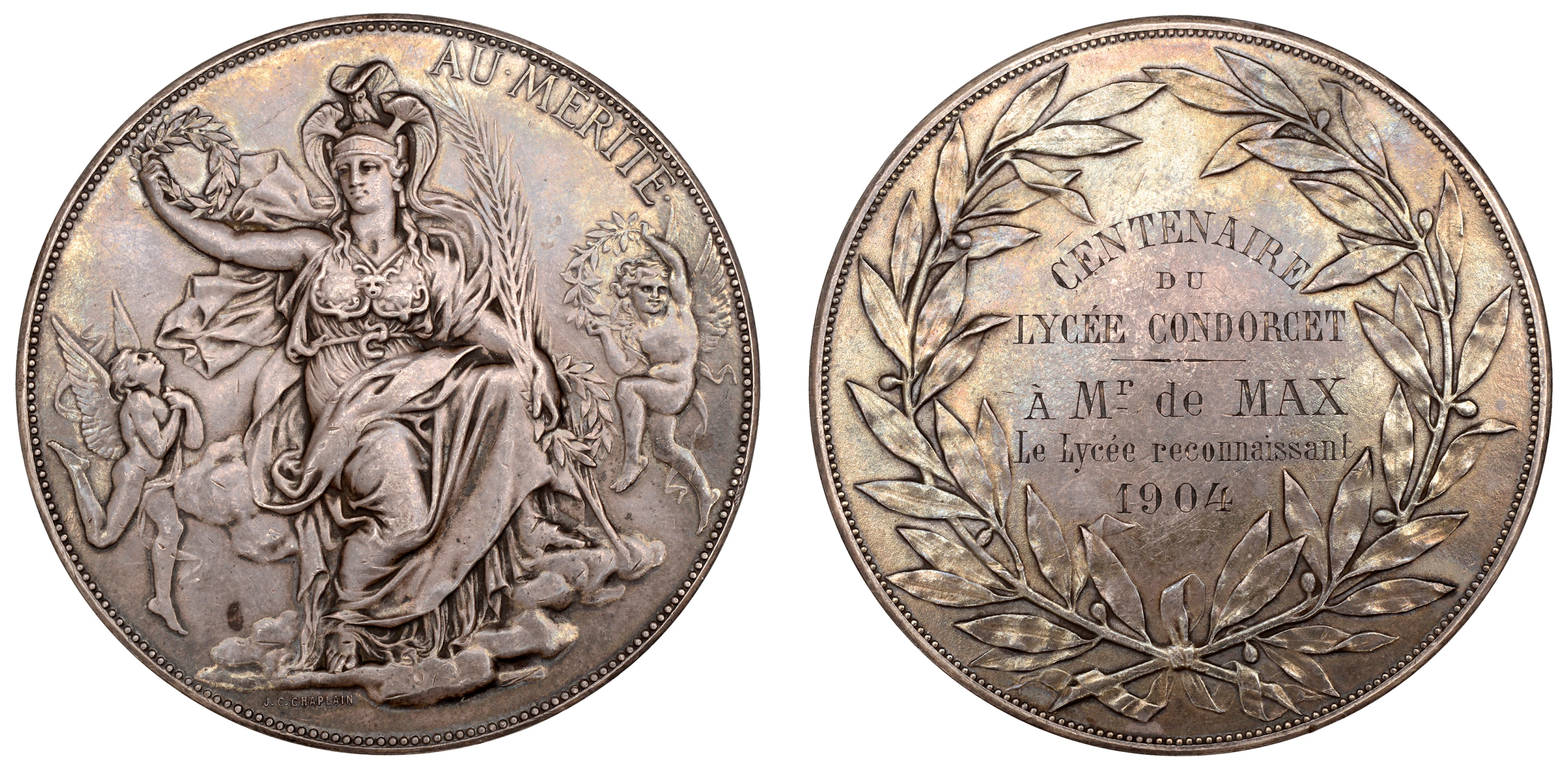 France, Au Mérite, an silver award medal by Chaplain and Dubois, Athena