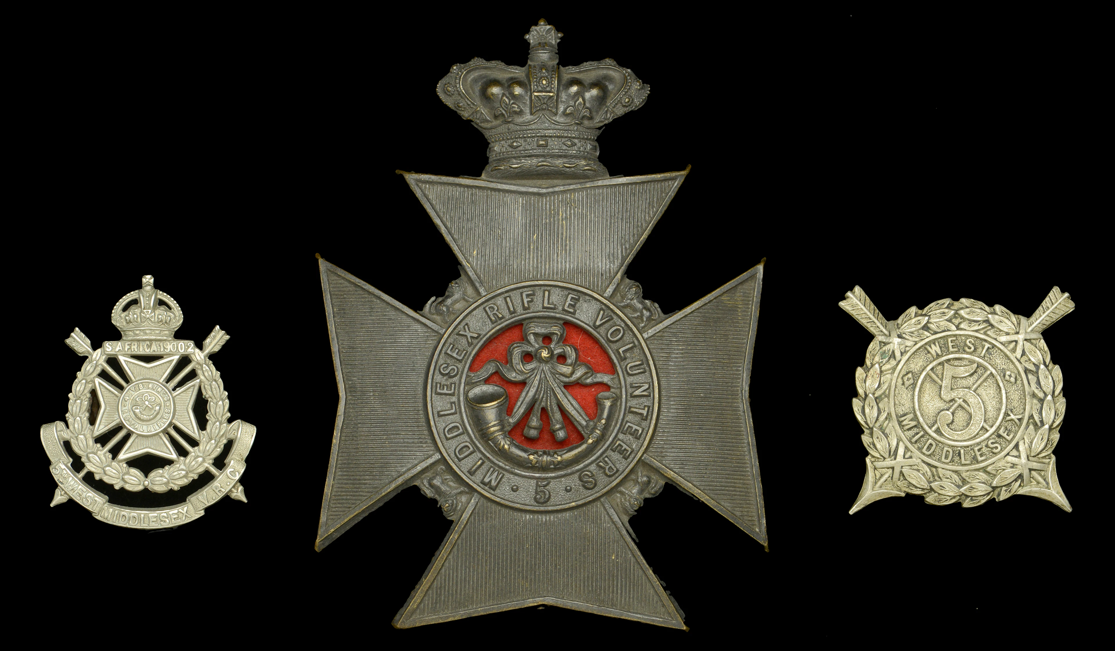 5th Middlesex Rifle Volunteers, Helmet Plate and Badges. A good and