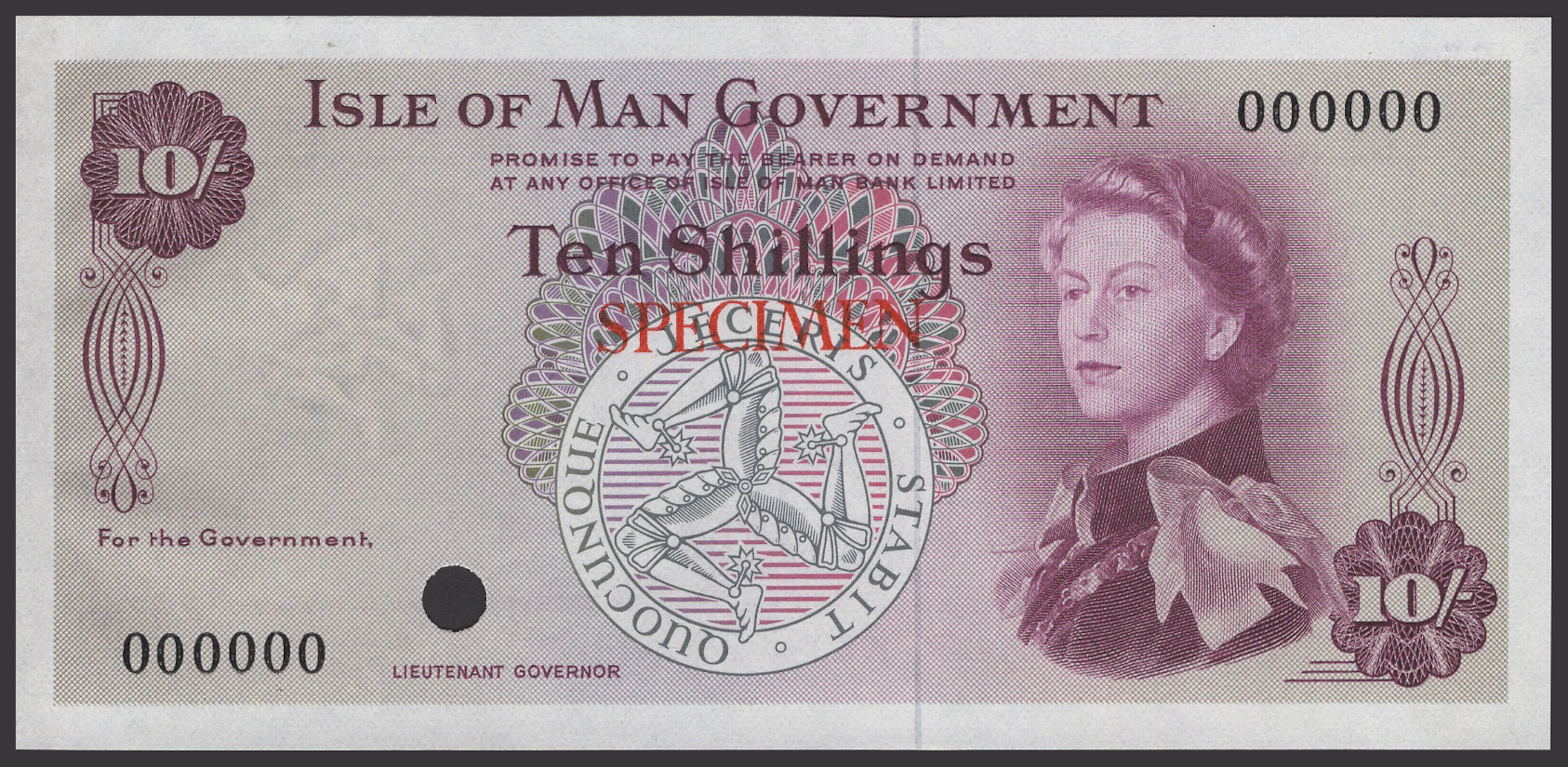 Isle of Man Government, R.H.Garvey, colour trial 10 Shillings, ND