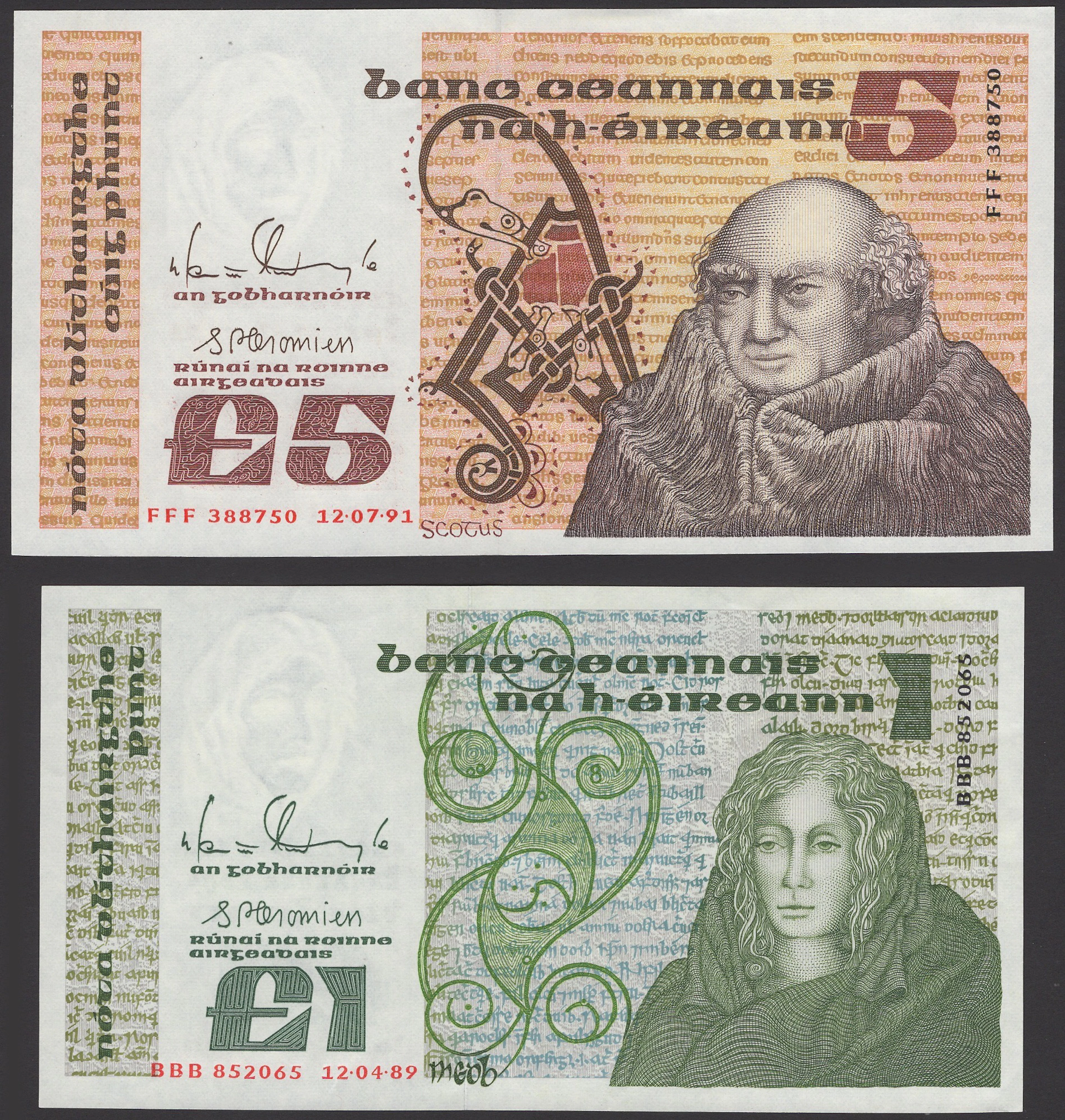 Central Bank of Ireland, replacement £1, 12 April 1989, serial number