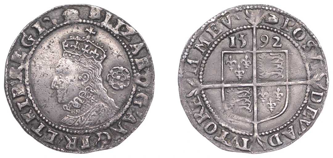 Elizabeth I (1558-1603), Sixth issue, Sixpence, 1592, mm. hand, bust