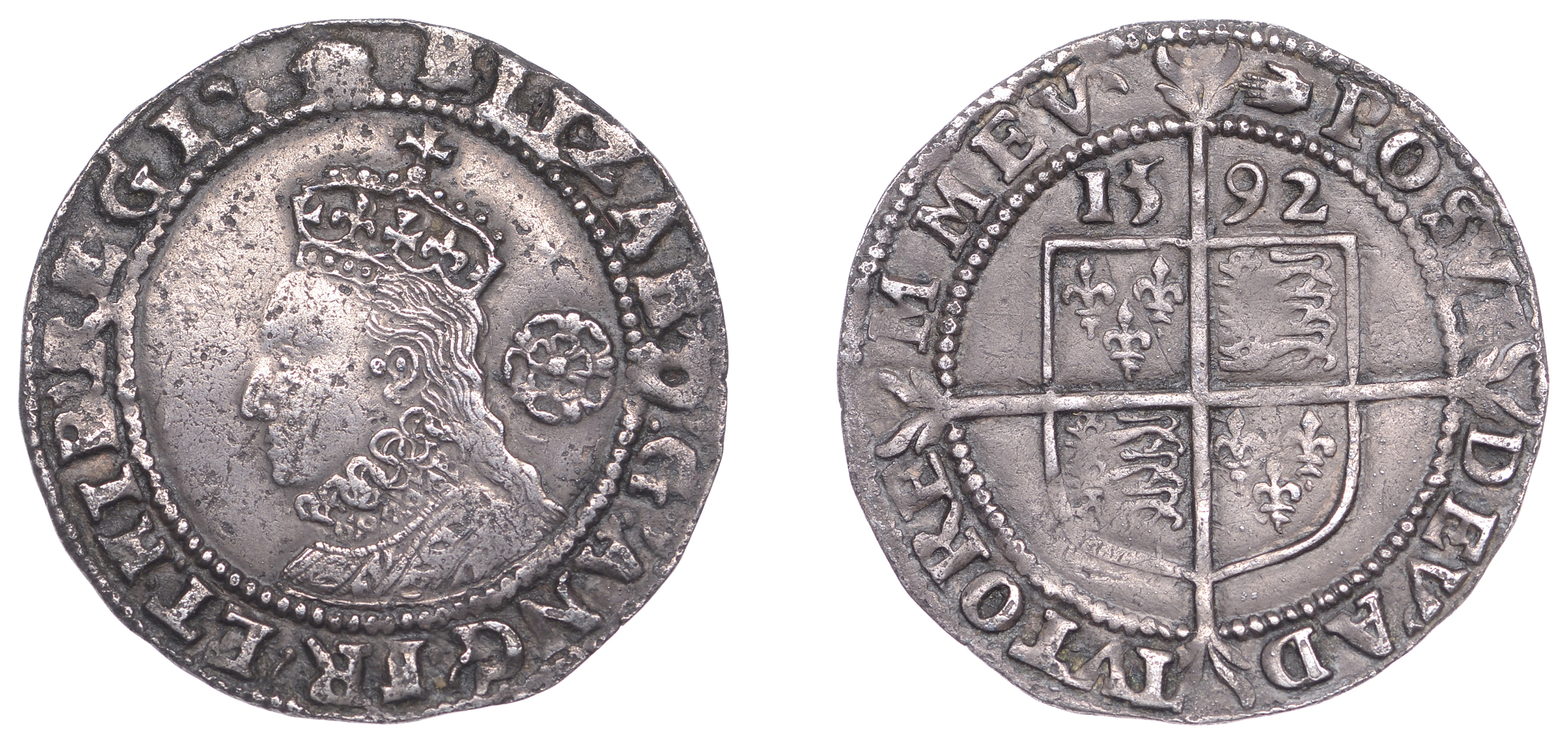 Elizabeth I (1558-1603), Sixth issue, Sixpence, 1592, mm. hand, bust