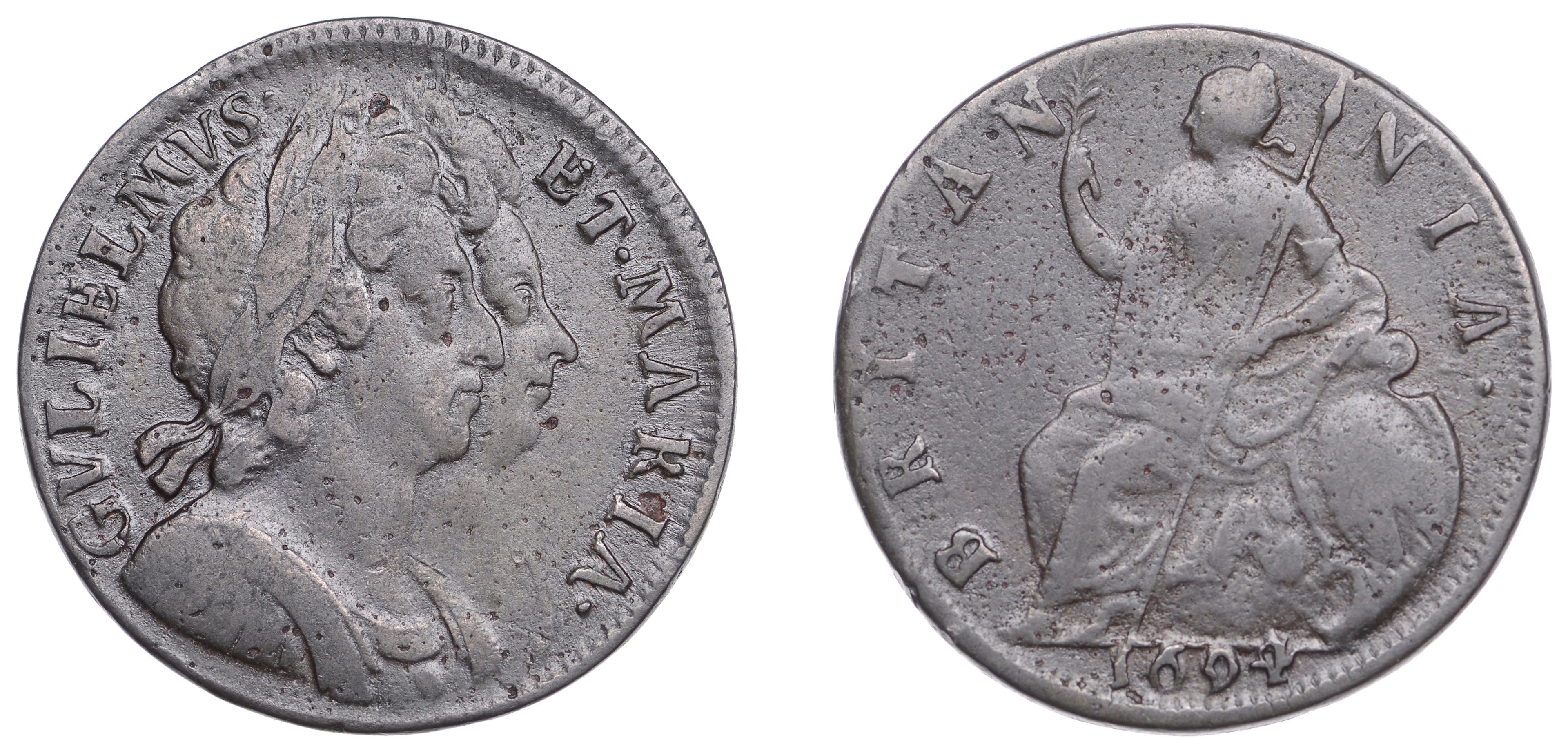William and Mary (1688-1694), Halfpenny, 1694, as in maria with weak