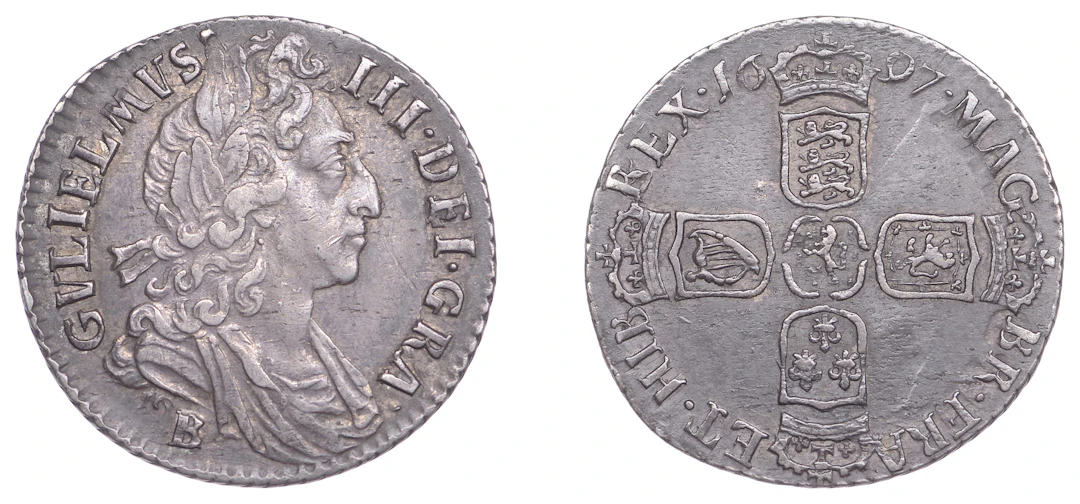 William III (1694-1702), Sixpence, 1697, third bust, large crowns