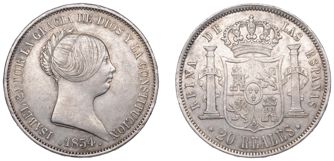 Spain, Isabella II, 20 Reales, 1854, Madrid (Cal. 174; KM 593.2).