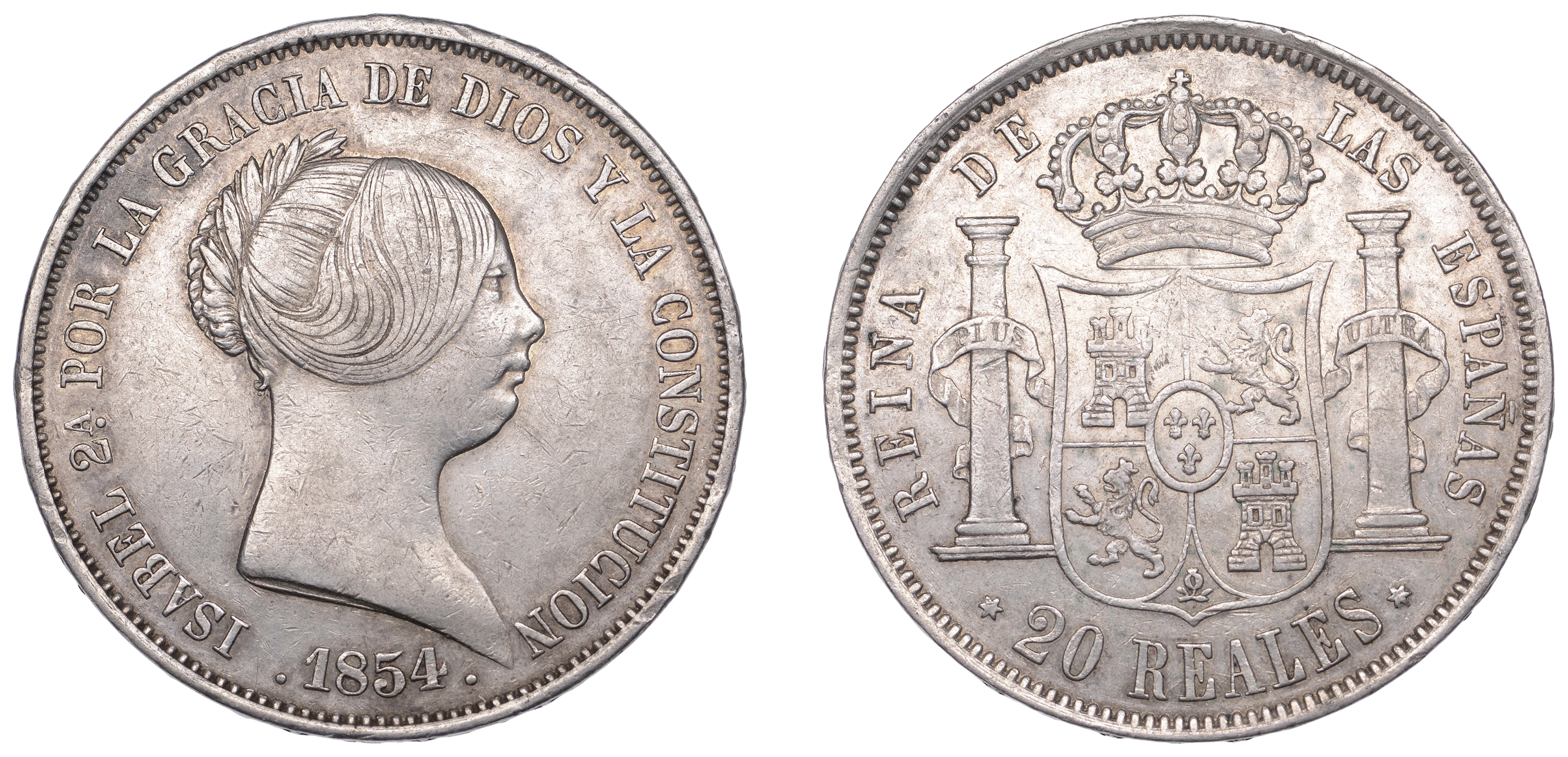 Spain, Isabella II, 20 Reales, 1854, Madrid (Cal. 174; KM 593.2).