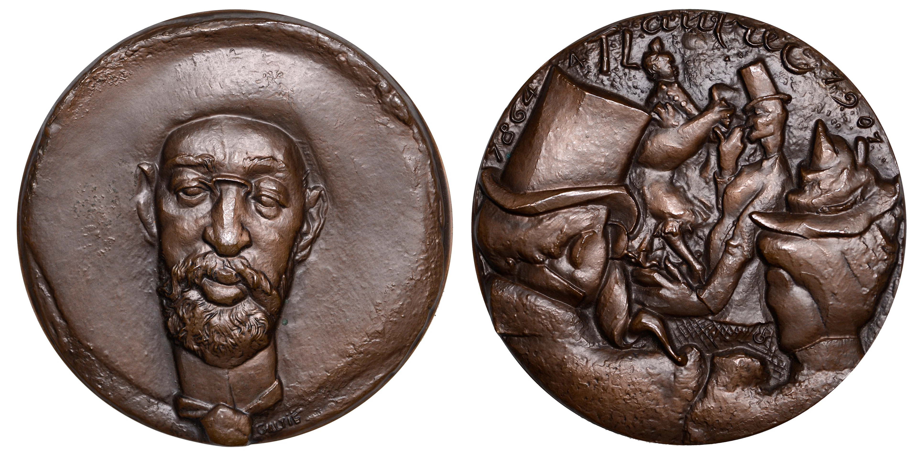 FRANCE, Toulouse-Lautrec, 1951 [struck 1970], a bronze medal by A.-L.