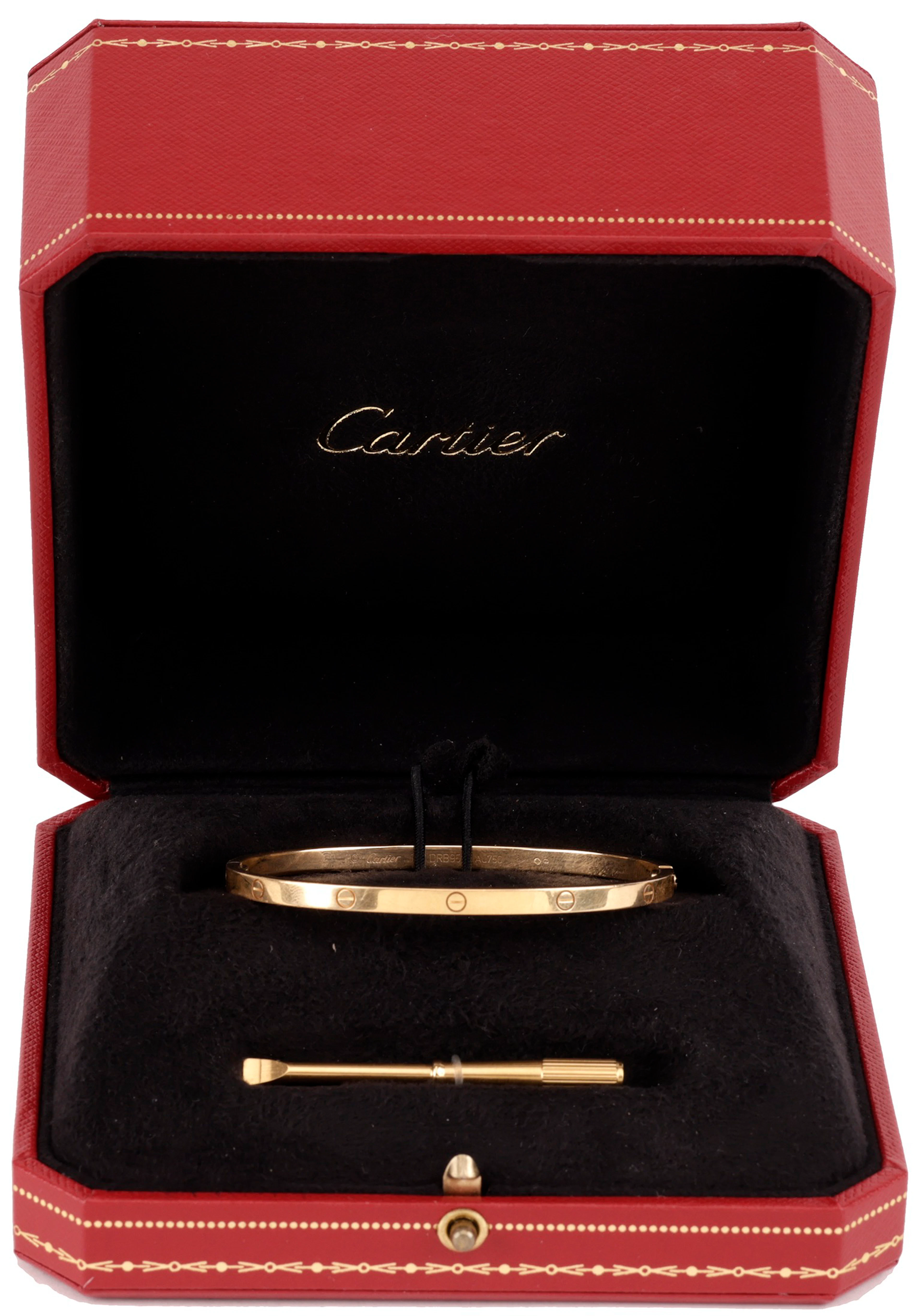 An 18ct gold ‘Love’ bangle by Cartier, the polished bangle with screwhead
