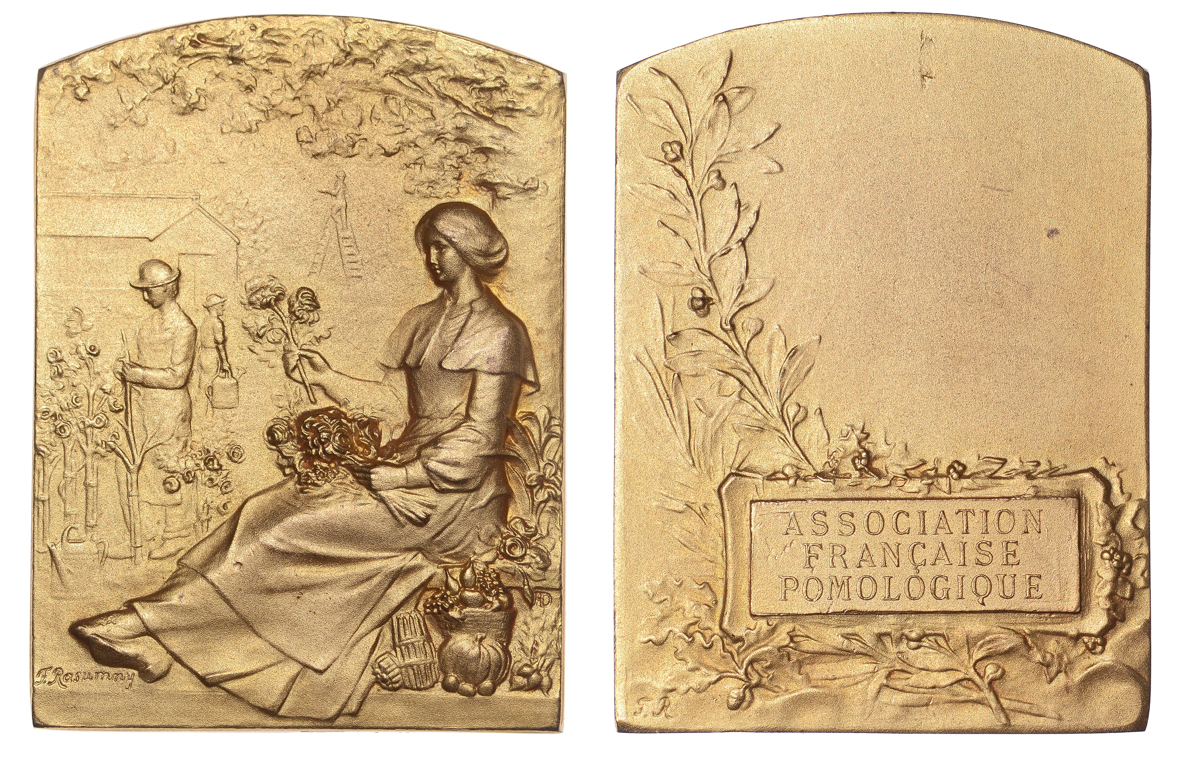 FRANCE, Horticulture, c. 1900, an Art Nouveau gilt-bronze award plaque