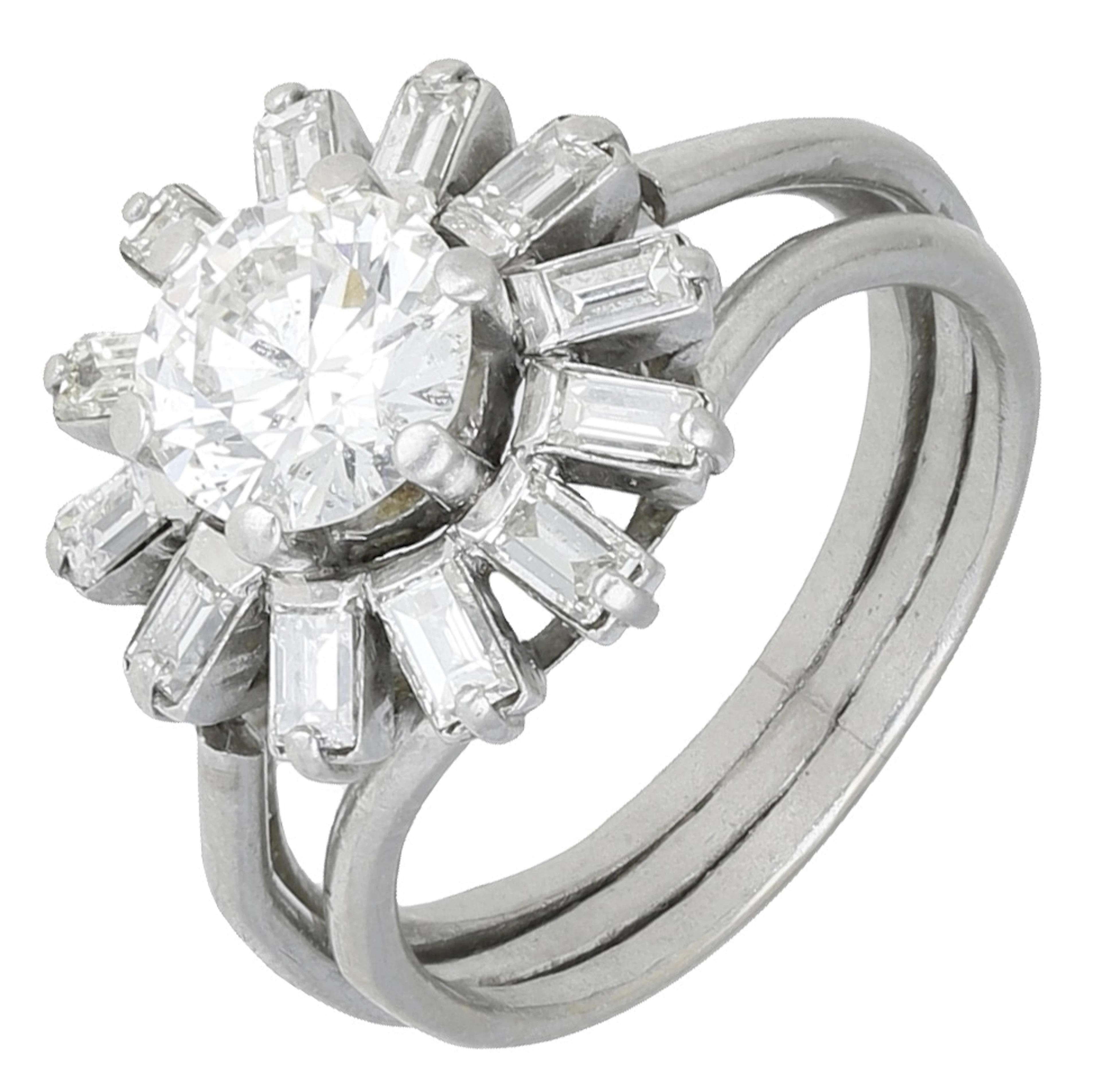 A diamond ballerina ring, the brilliant-cut diamond claw-set above