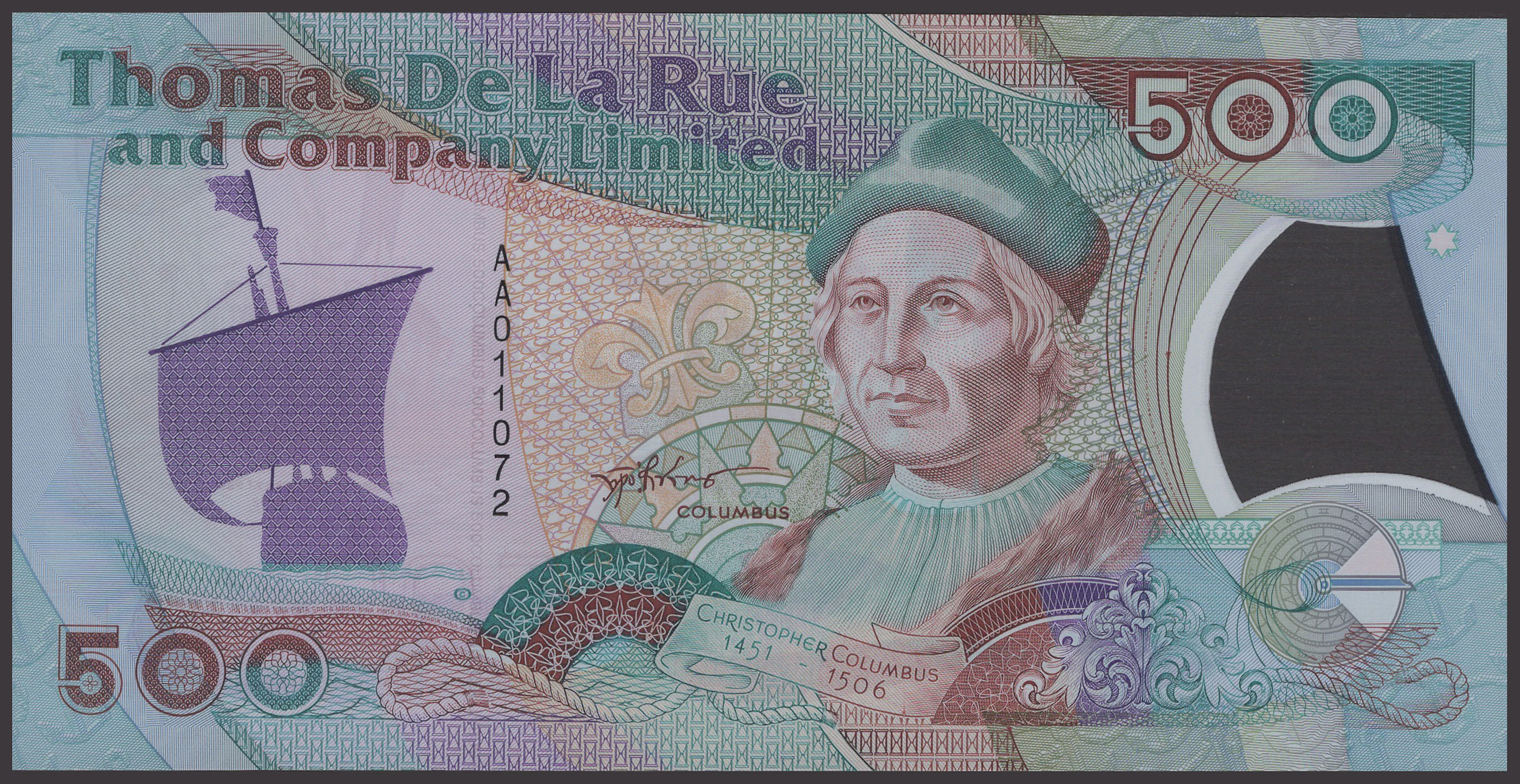 Thomas De La Rue and Company Limited, advertising note for 500 Units