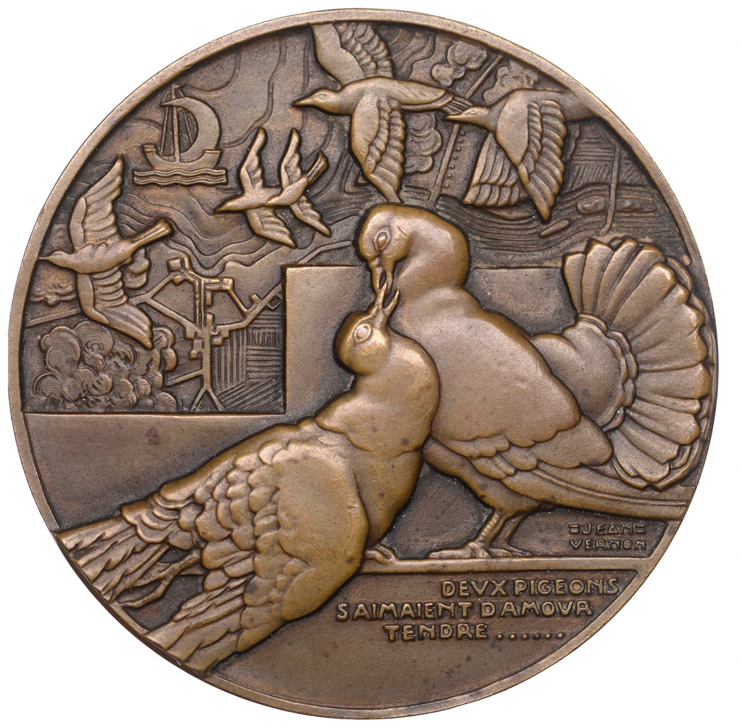 FRANCE, Les deux pigeons [The Two Pigeons], 1937, an Art Déco uniface
