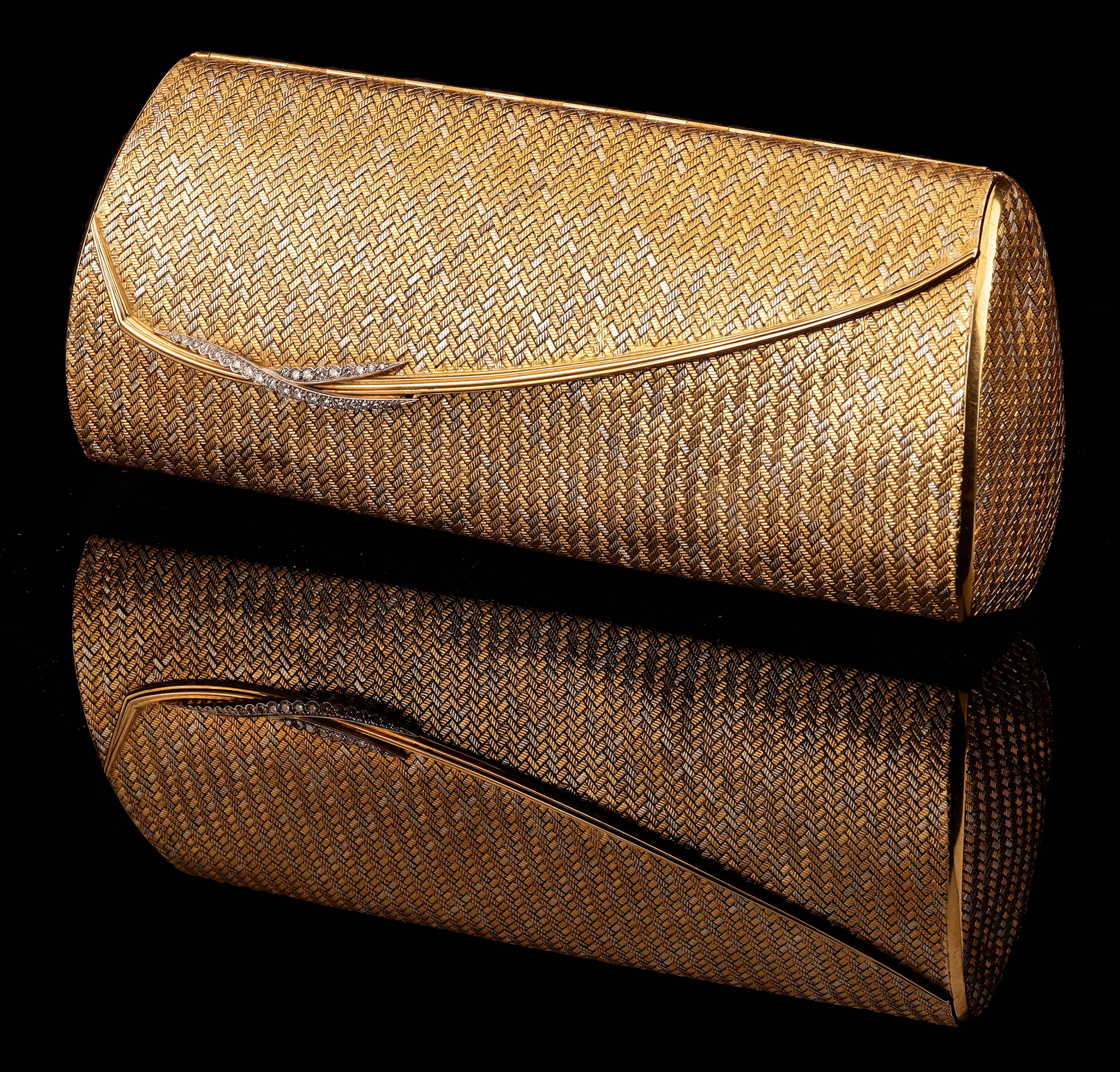 A gold and diamond-set evening purse, mid 20th century, the bicolour